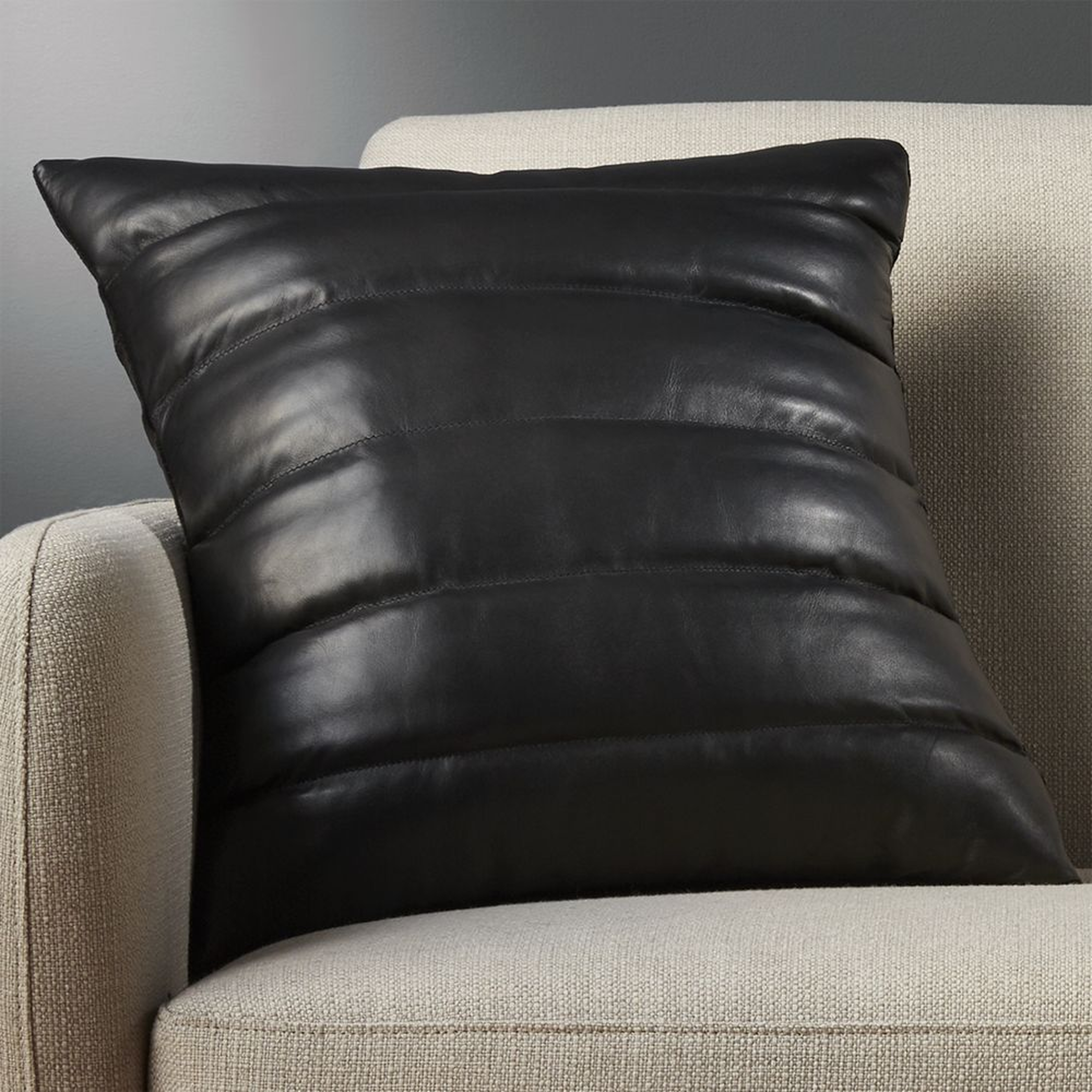 "18"" izzy black leather pillow with feather-down insert" - CB2