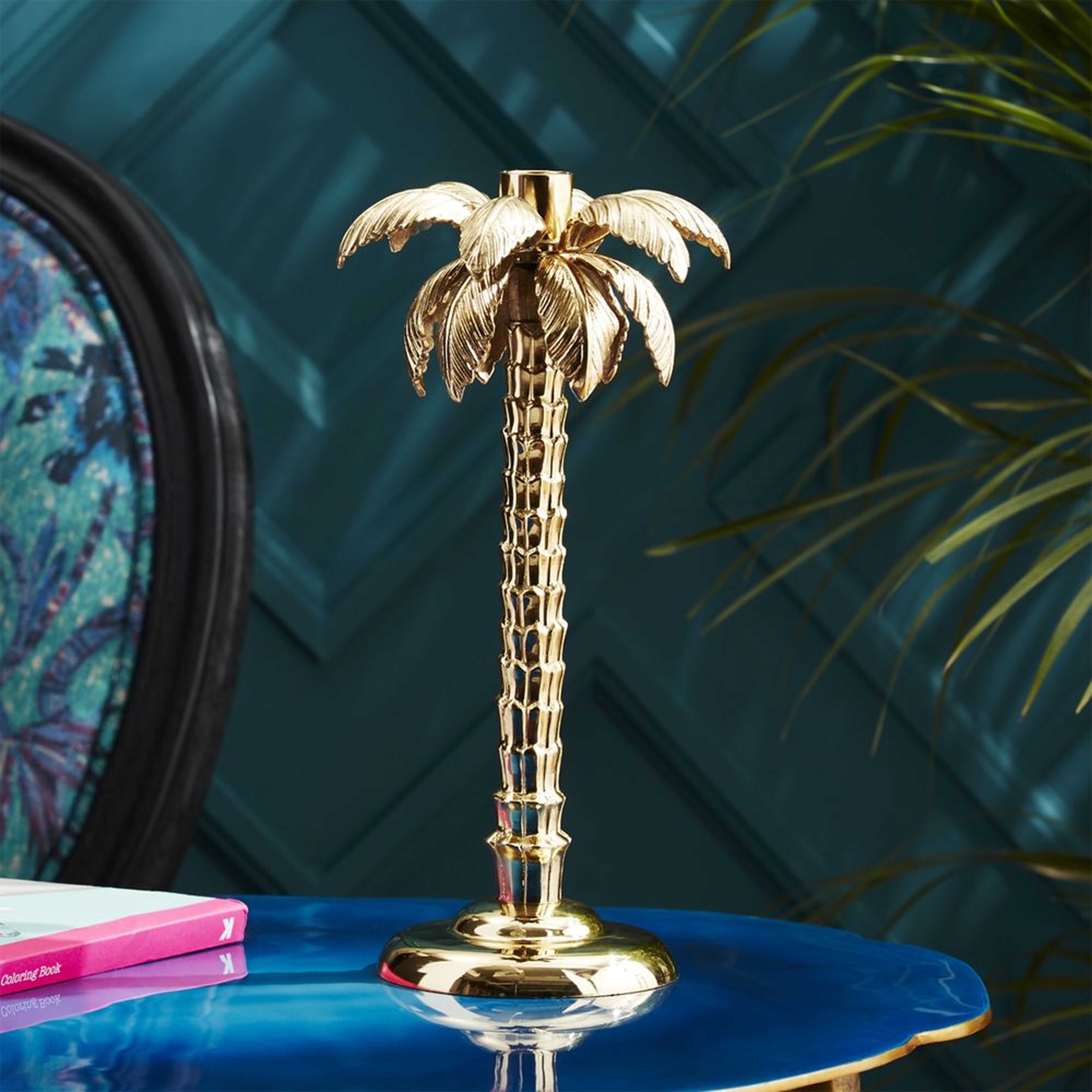 palm tree gold taper candle holder - CB2