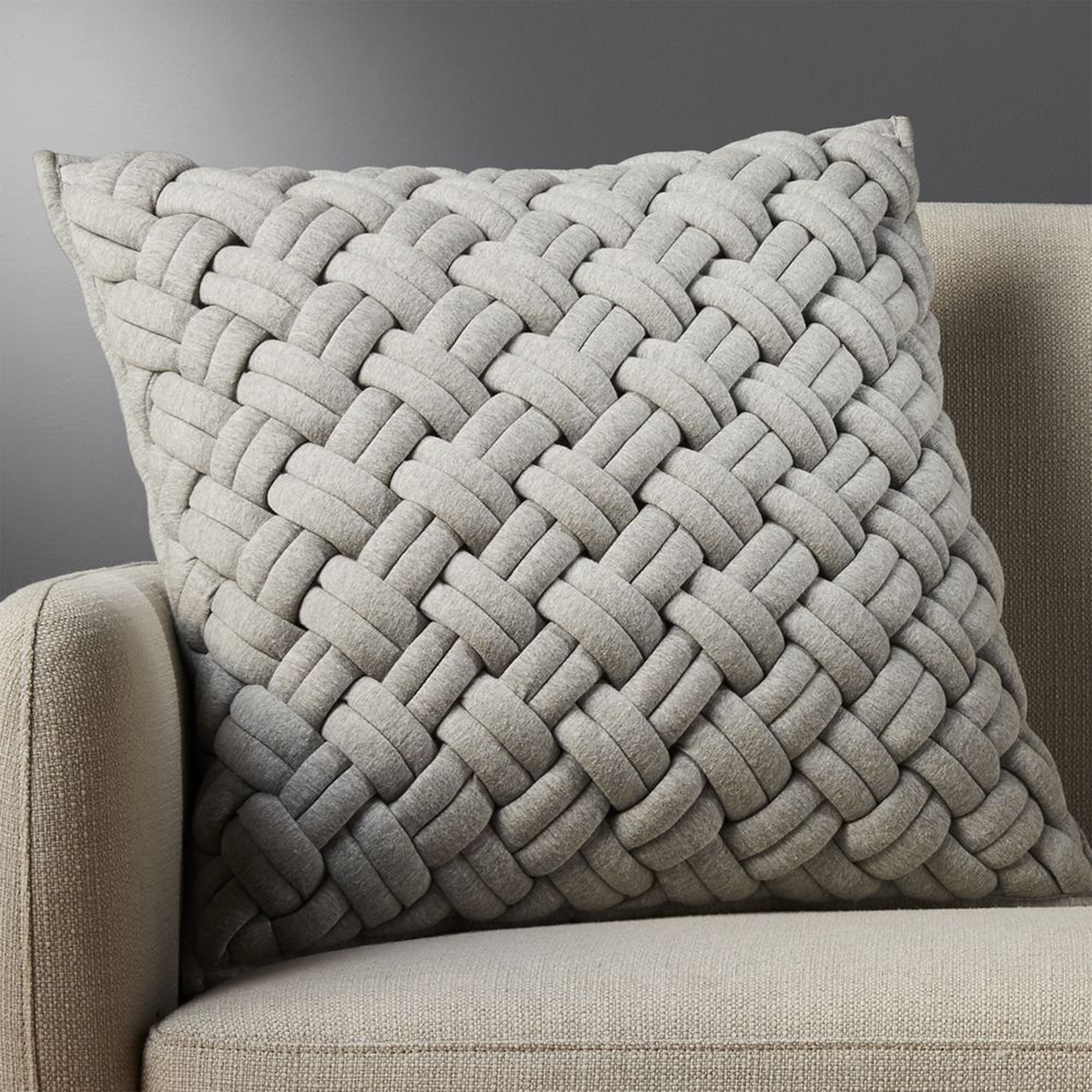 "20"" jersey interknit grey pillow with feather-down insert" - CB2