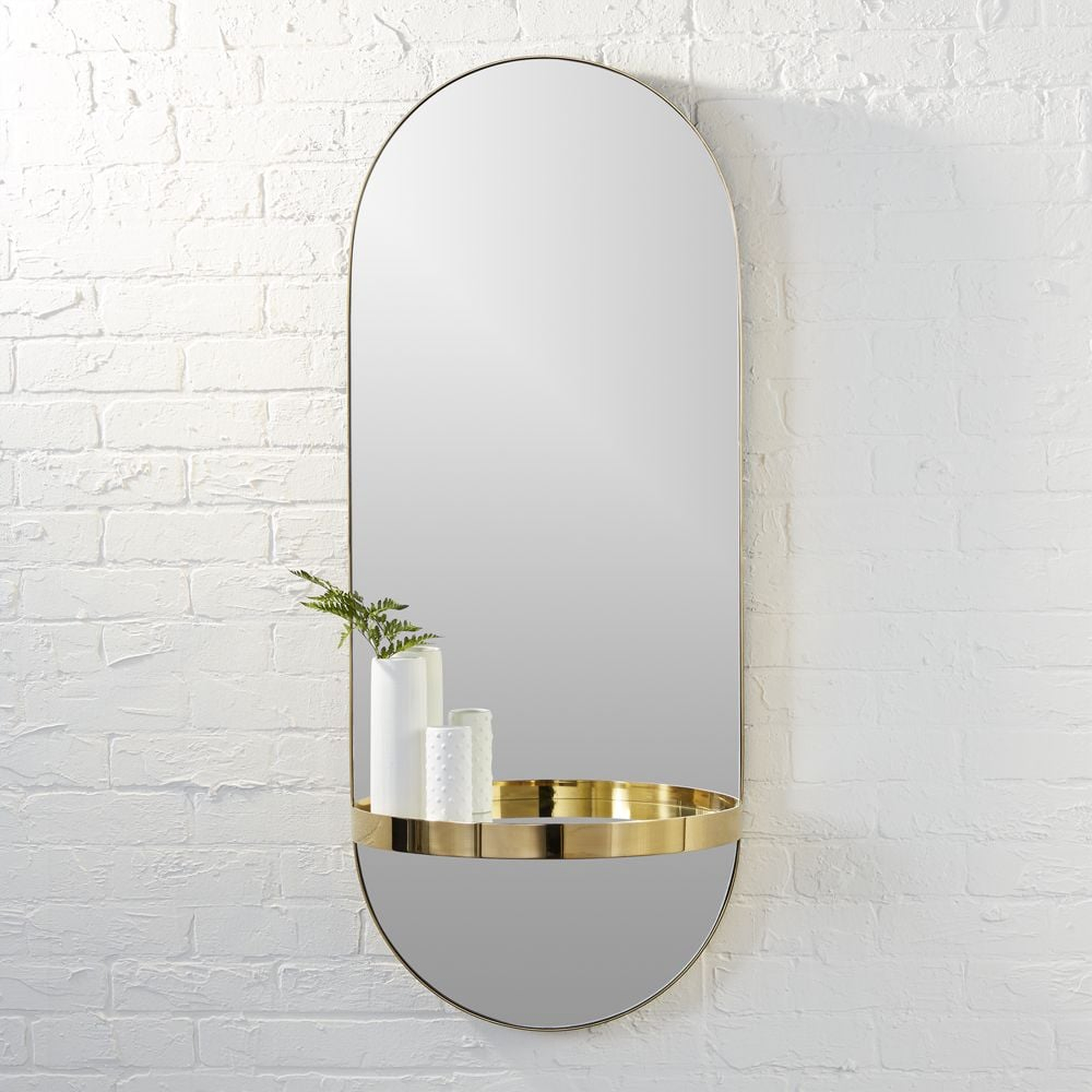 caplet oval mirror with shelf - CB2