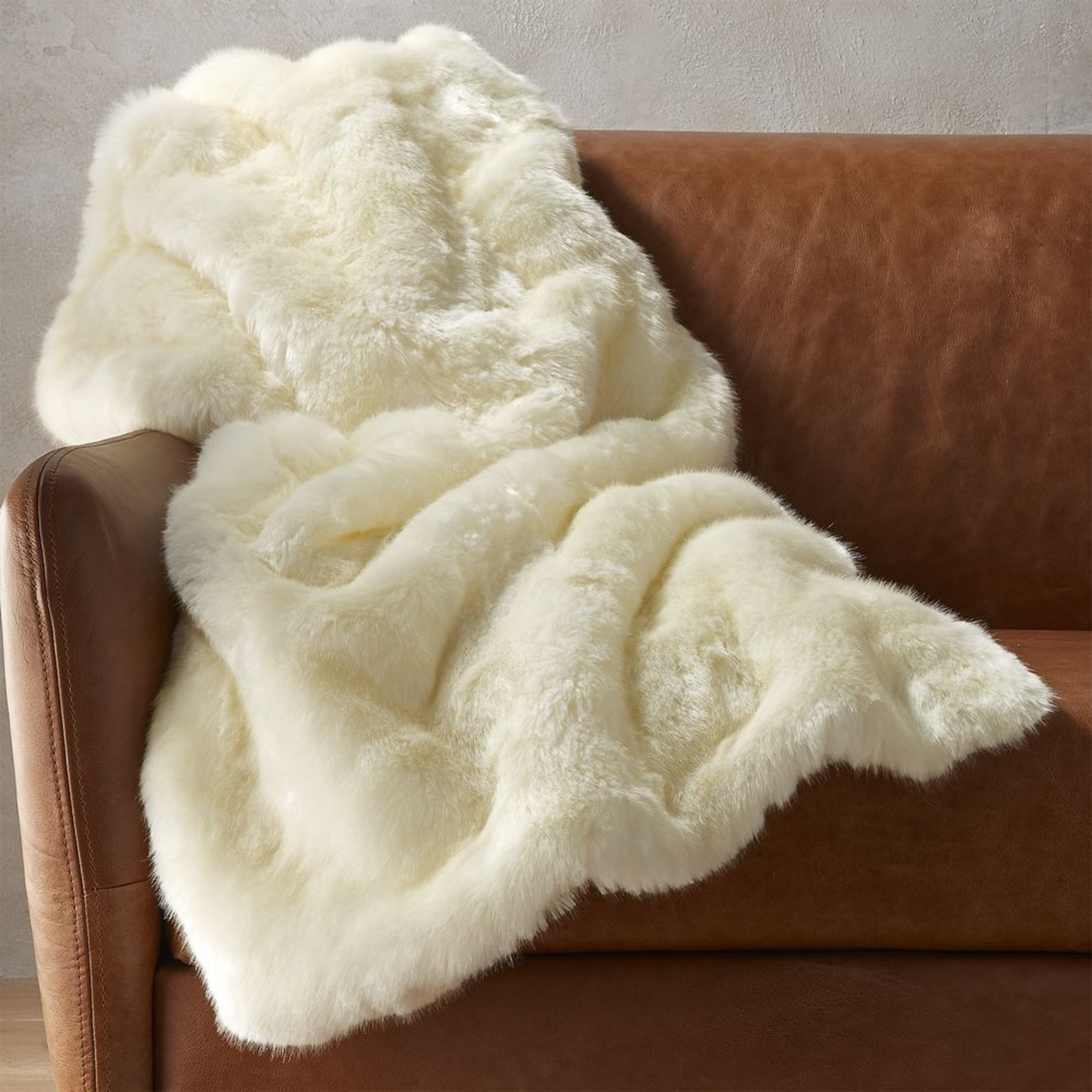 white faux fur throw blanket - CB2