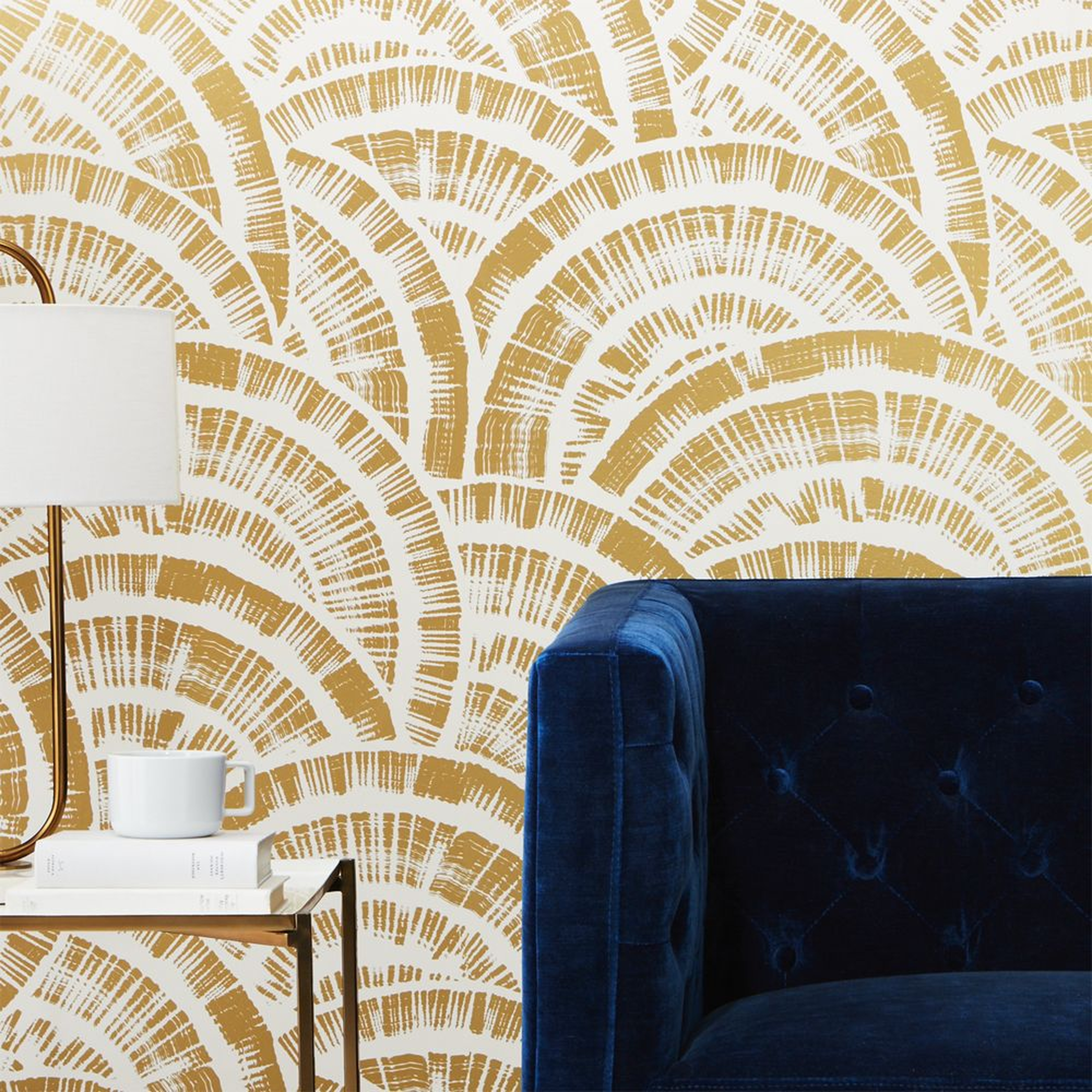 expressionist rounds gold and white wallpaper - CB2