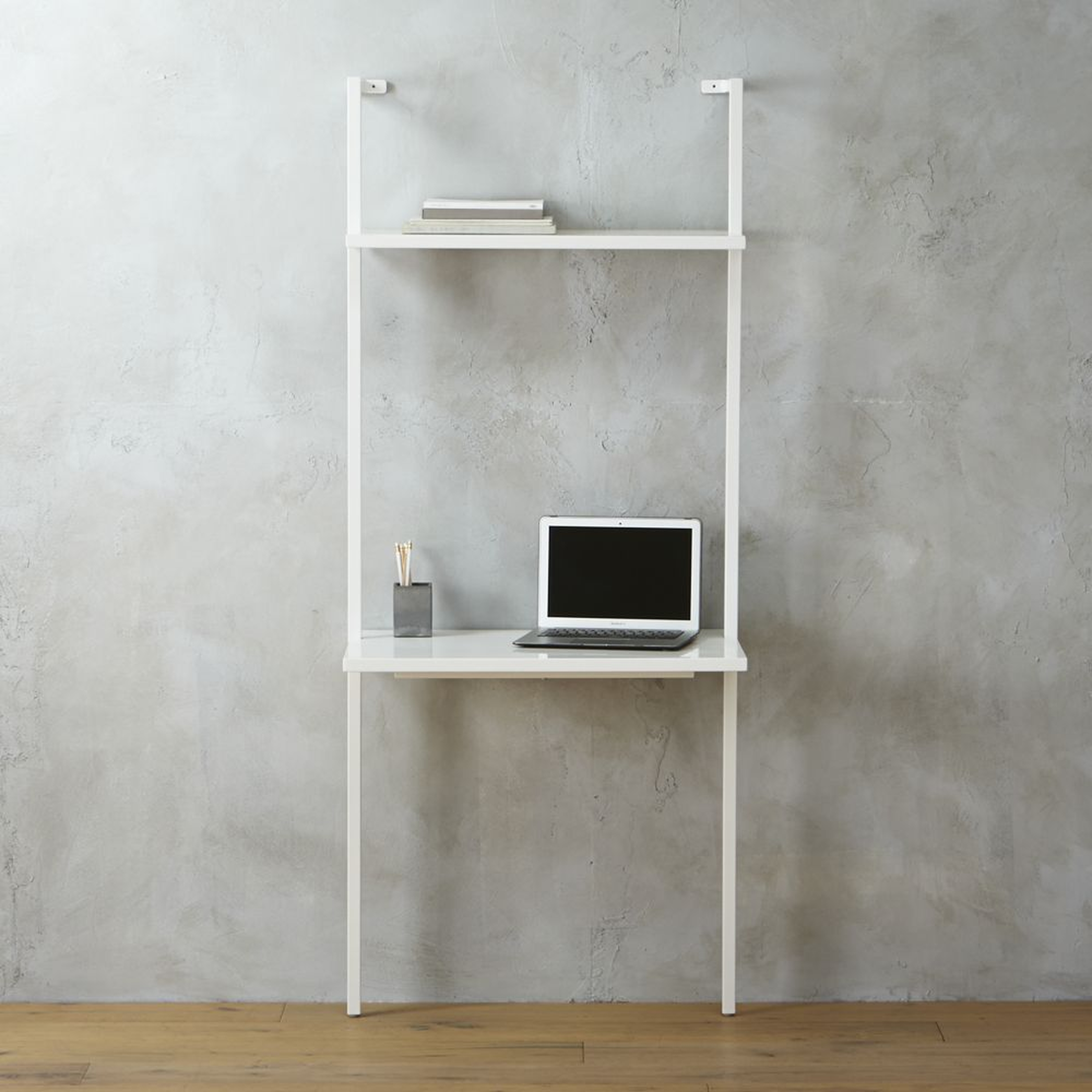 Stairway White Wall Mount Desk with Shelf 72.5'' - CB2
