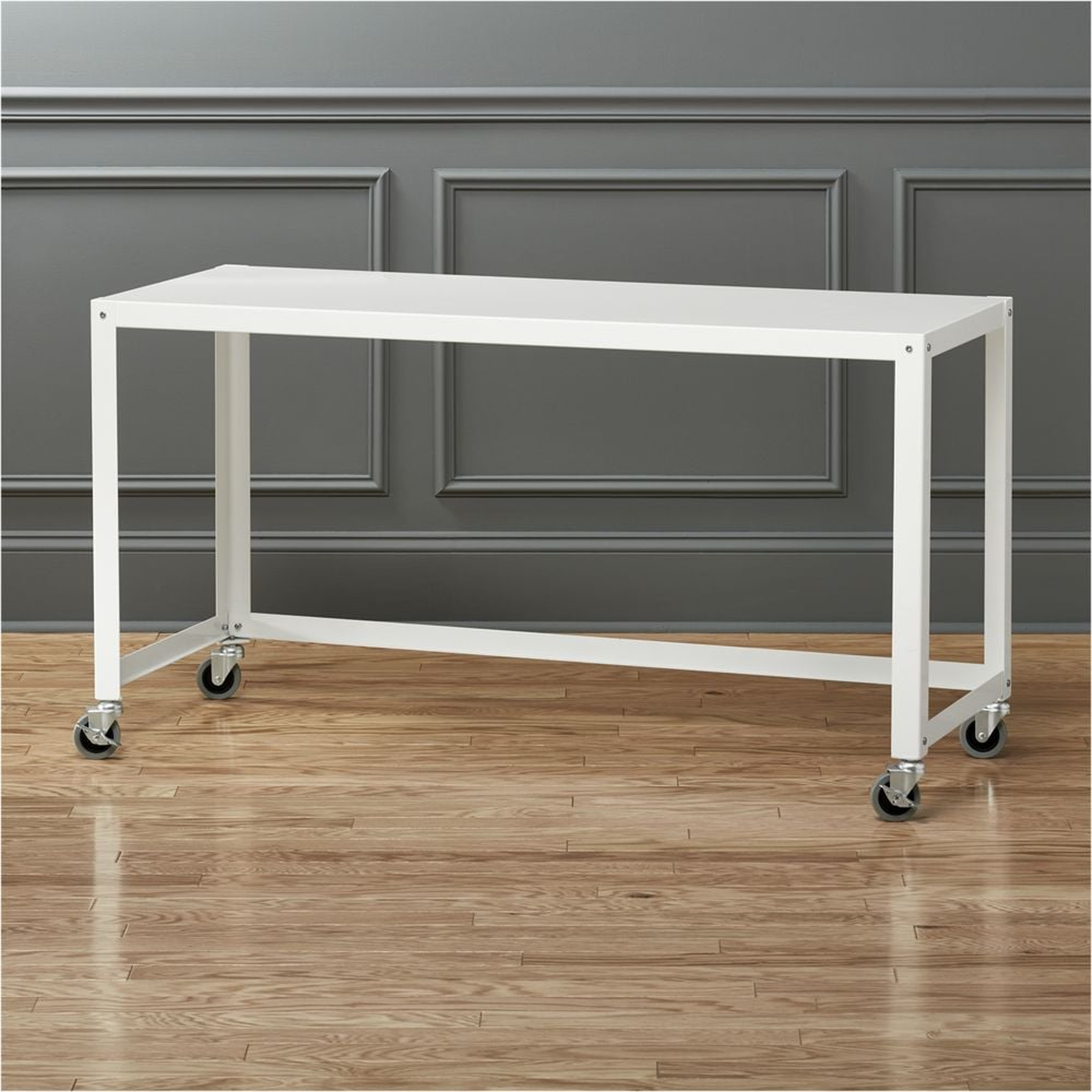 Go-Cart White Metal Desk on Wheels - CB2