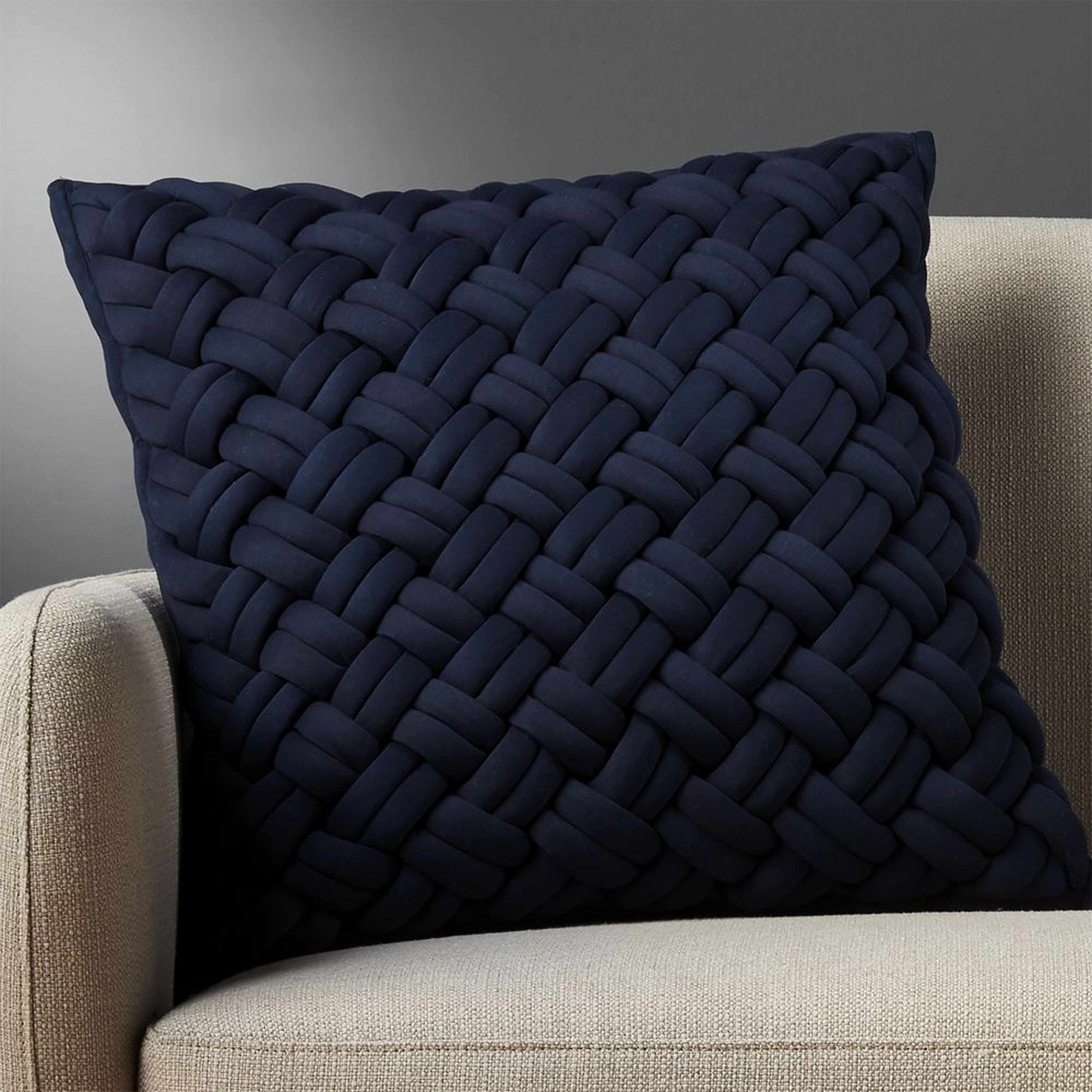 20" jersey interknit navy pillow with feather-down insert - CB2