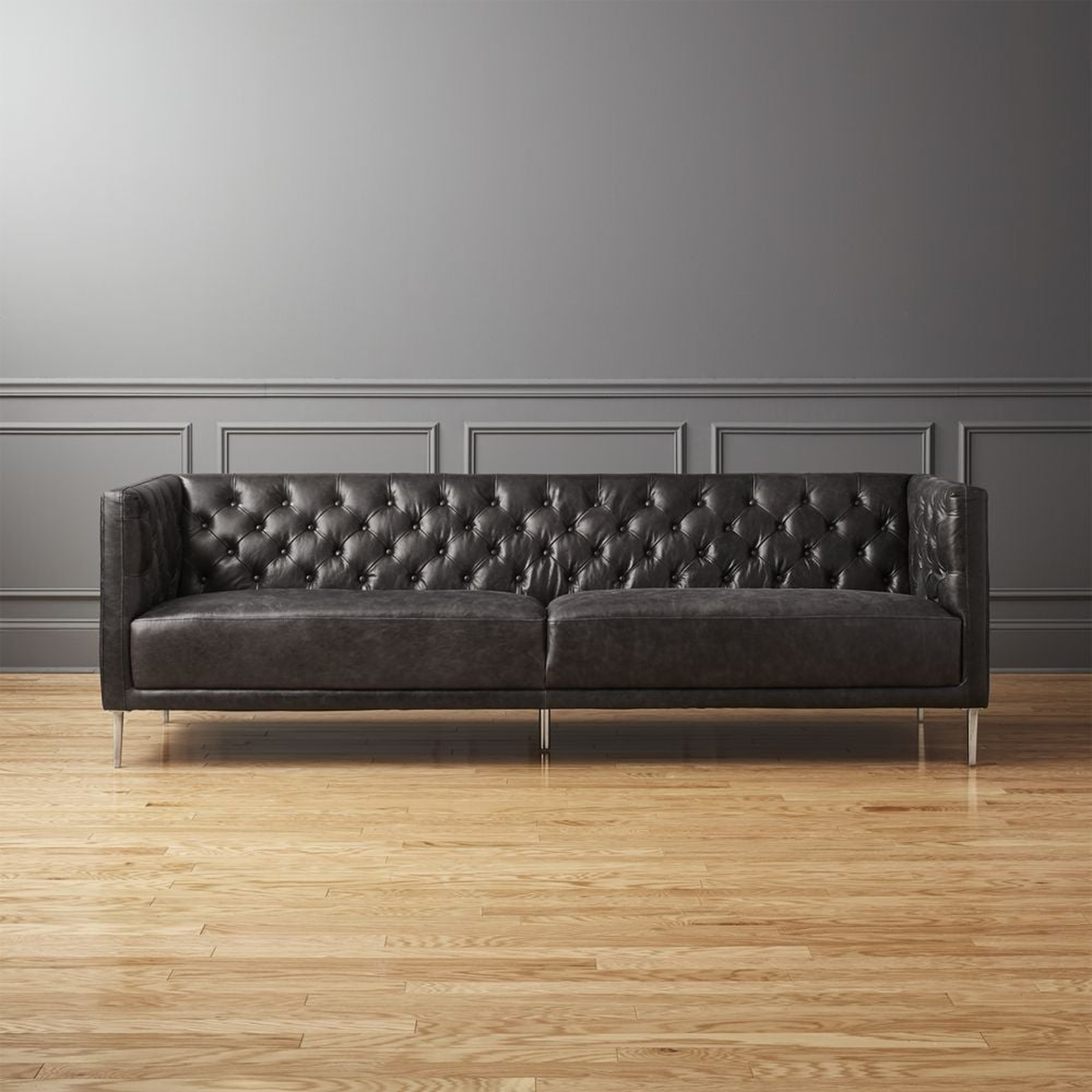 savile black leather tufted sofa - CB2