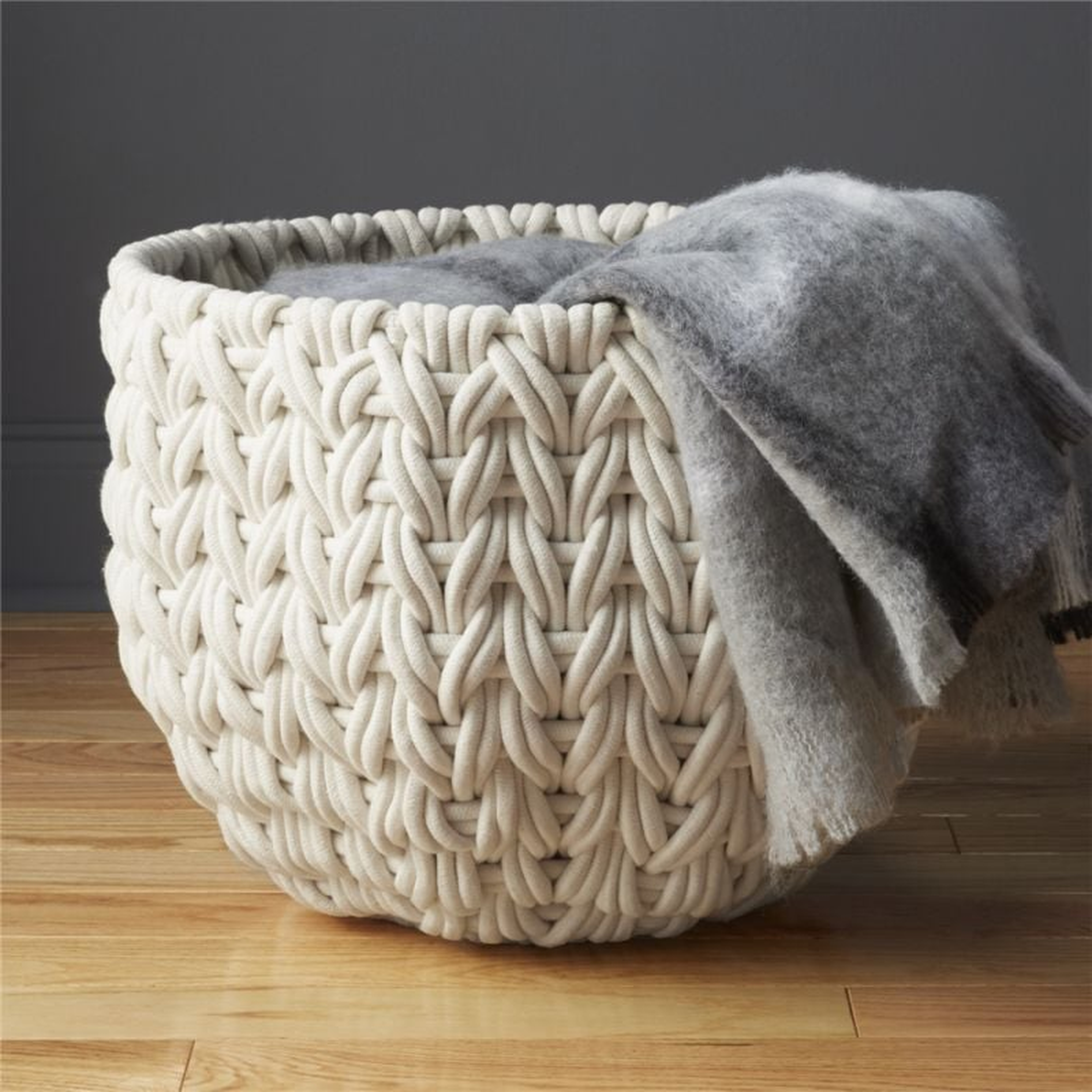 Conway Round White Cotton Storage Basket Large RESTOCK in early January 2024. - CB2