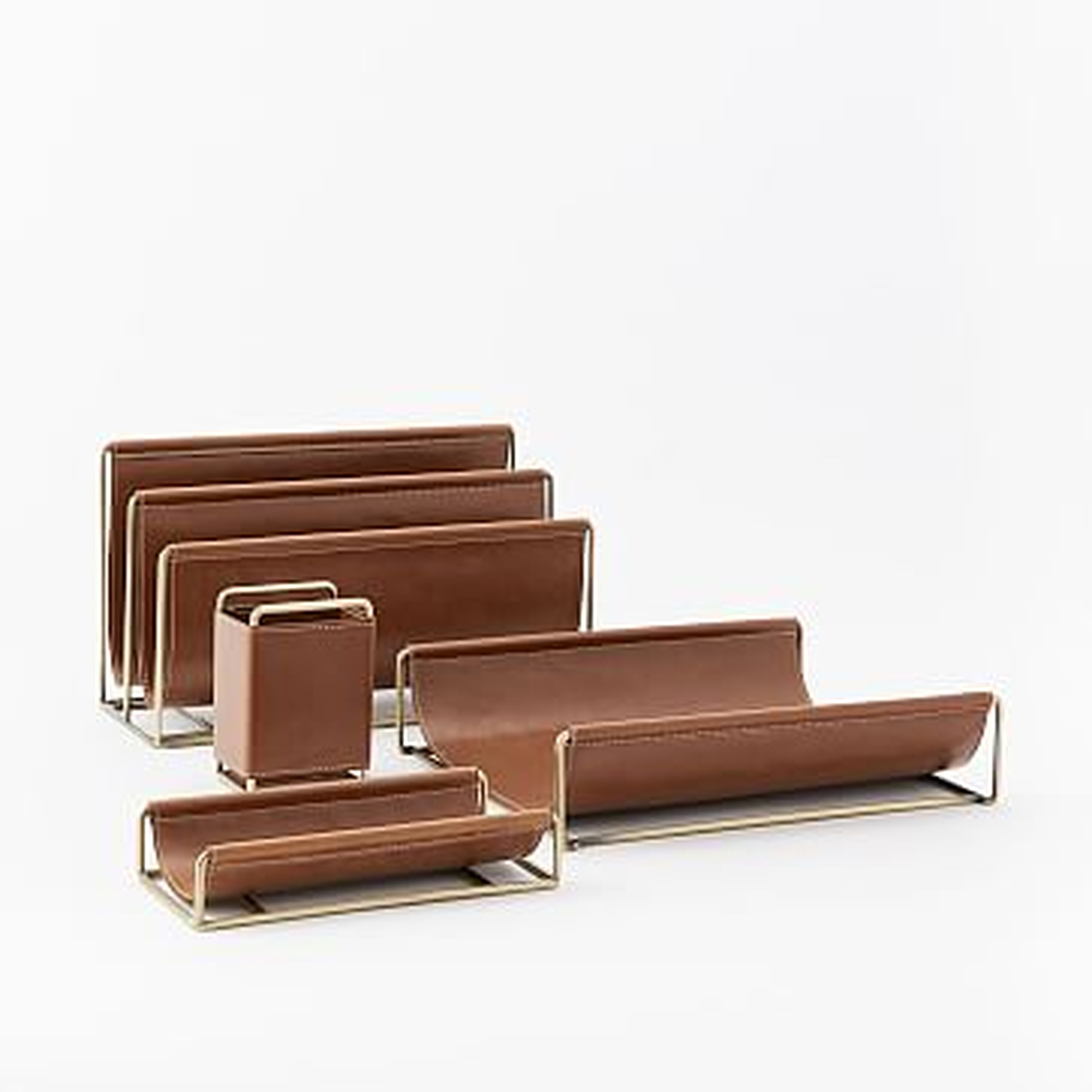 Leather + Brass Office Accessories, Set of 4 - West Elm