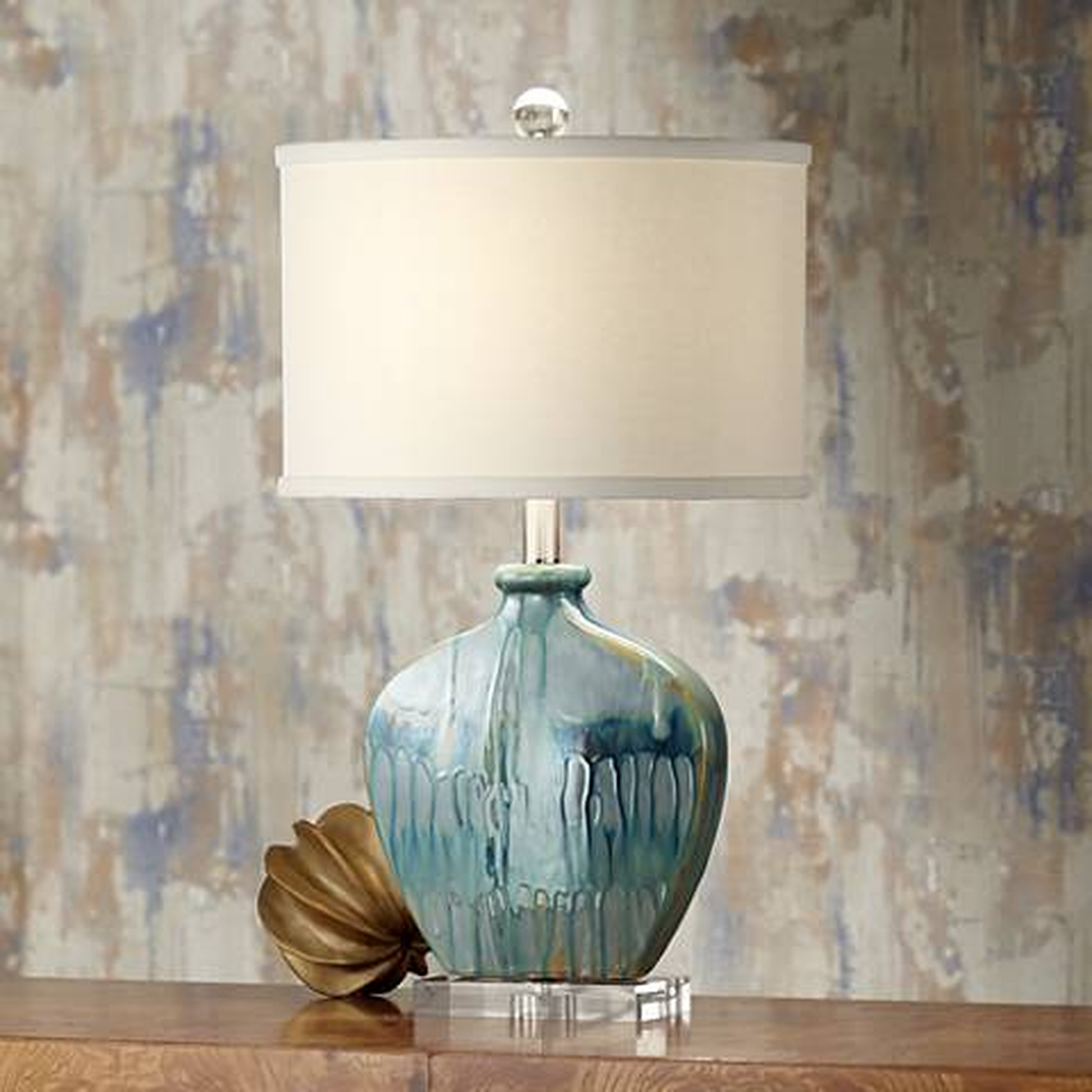 Possini Euro Mia 25"  Hand-Crafted Blue Drip Ceramic Table Lamp - Lamps Plus