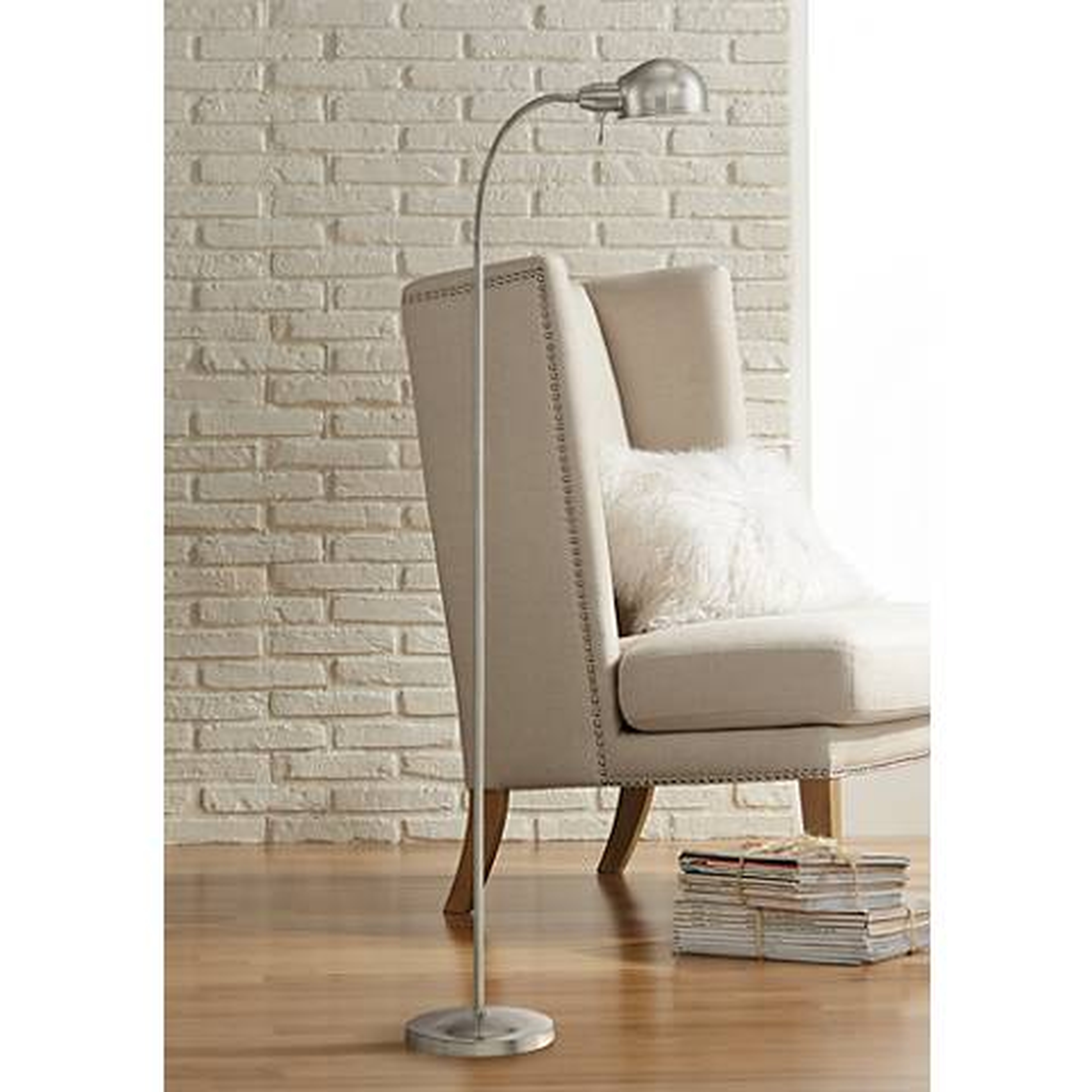 360 Lighting Ridley 61" Satin Nickel Modern Gooseneck Floor Lamp - Lamps Plus