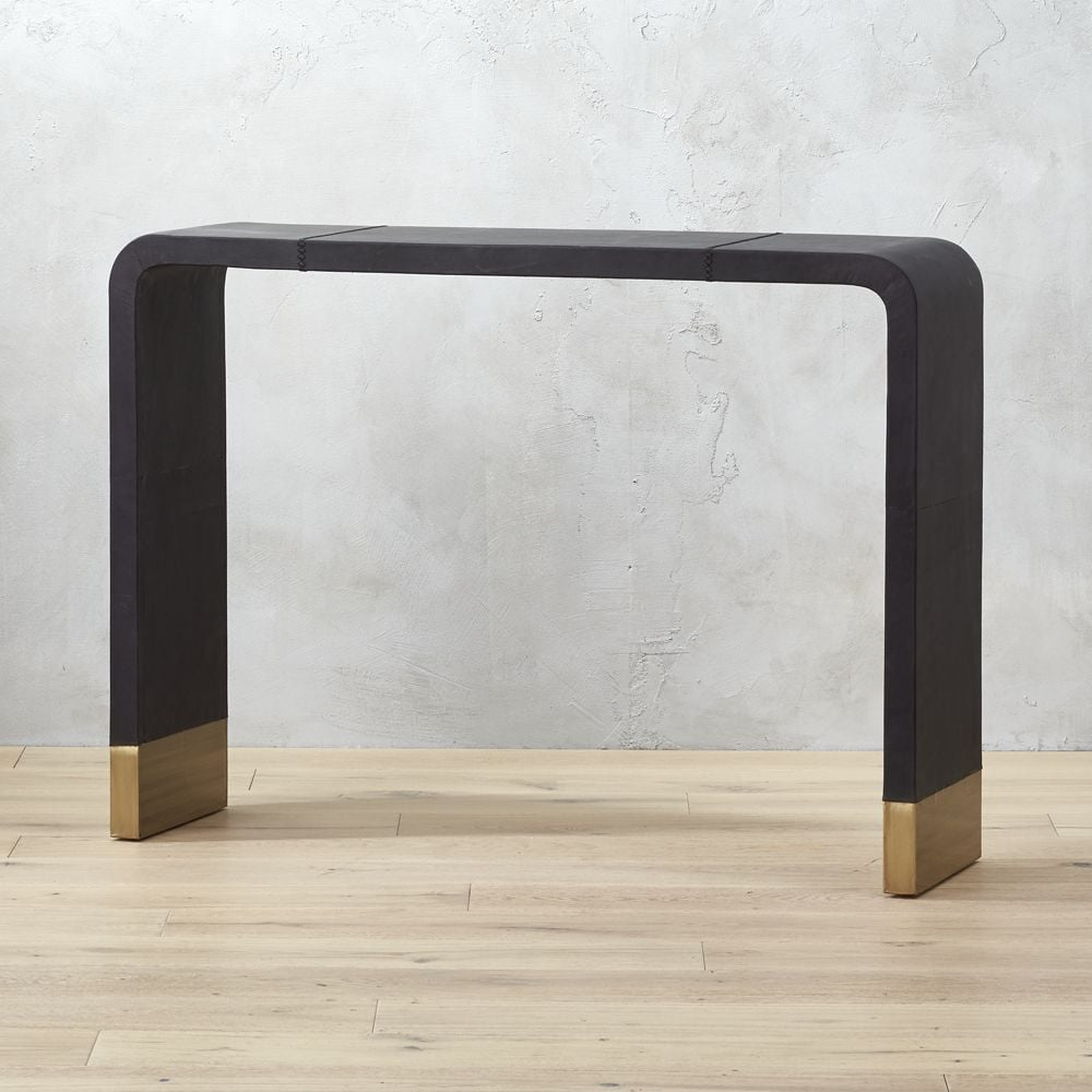 Tyler Leather Console Table With Stitch Detail RESTOCK IN MID APRIL, 2021 - CB2