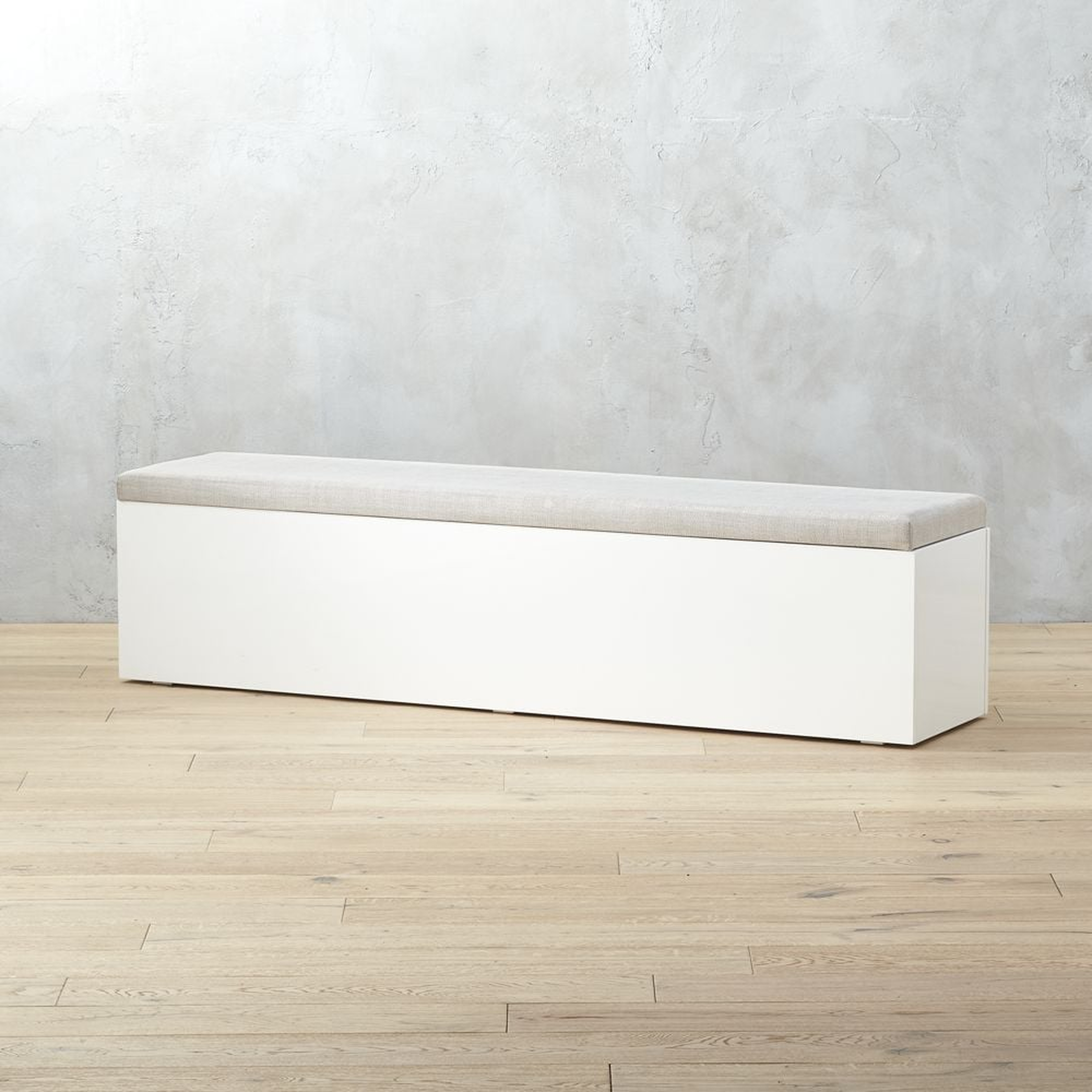 Catch-All Large White Storage Bench,Restock in early December,2022. - CB2