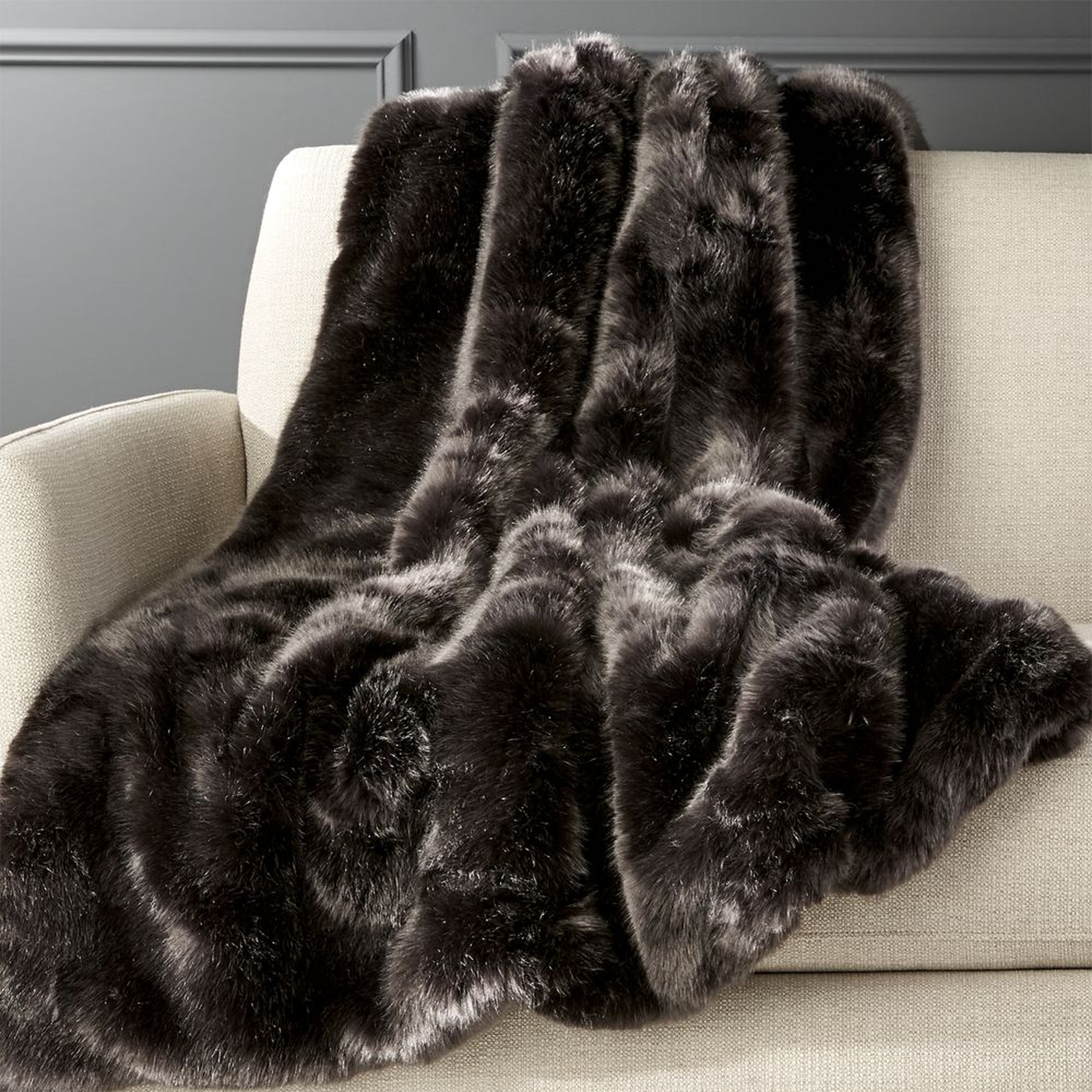 Premium Grey Faux Fur Throw - CB2