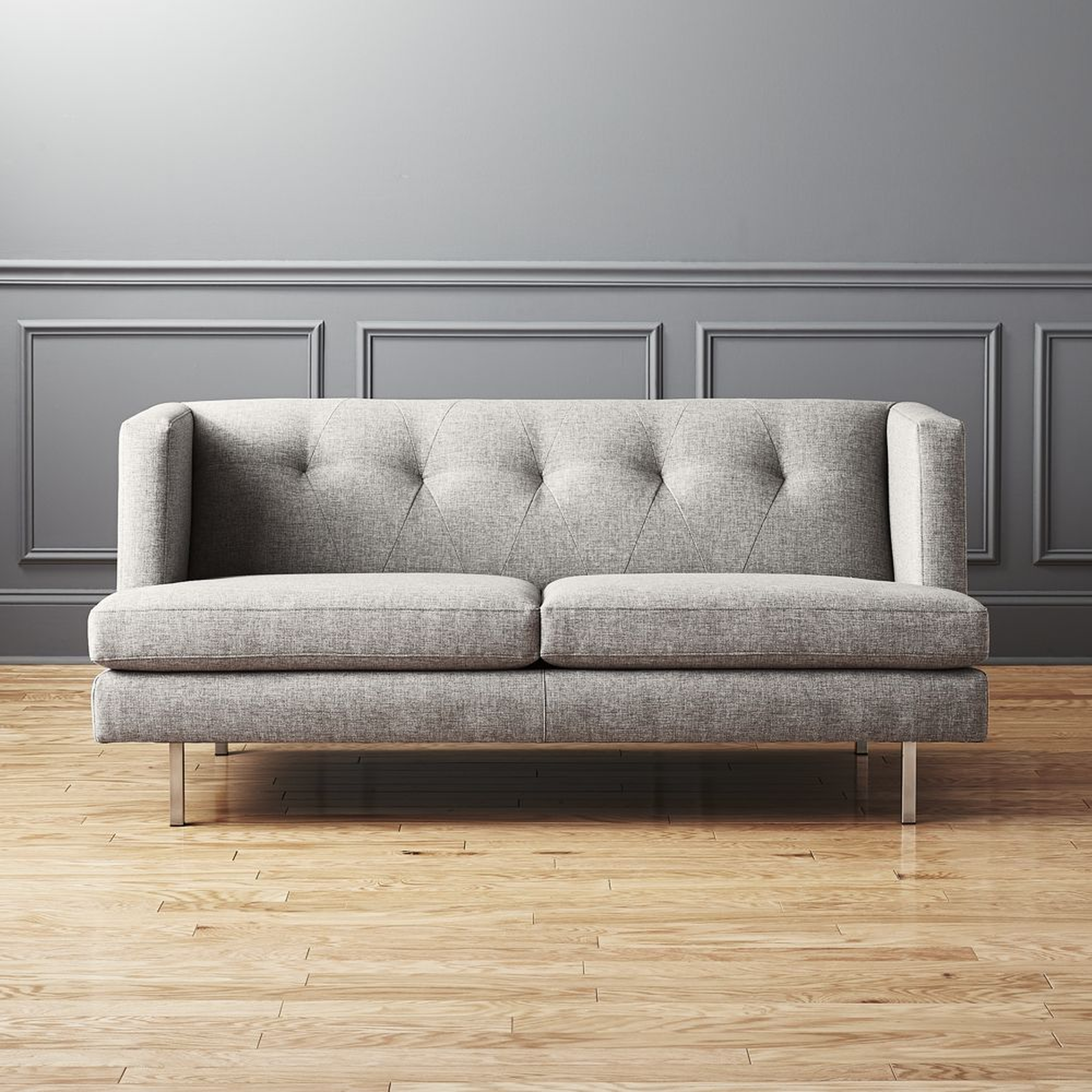 avec grey apartment sofa with brushed stainless steel legs - CB2