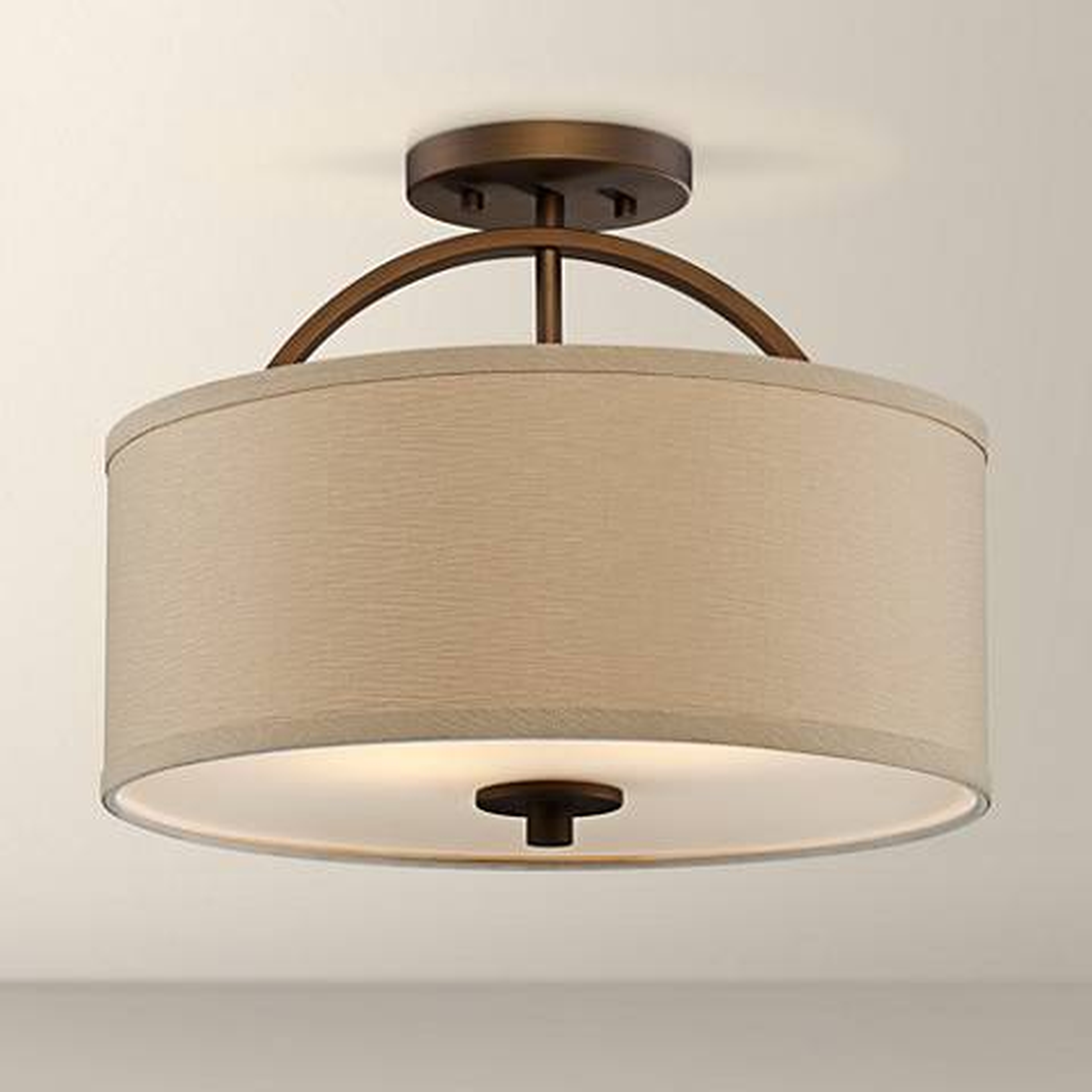 Halsted Brushed Bronze Semi-Flush 15" Wide Ceiling Light - Lamps Plus