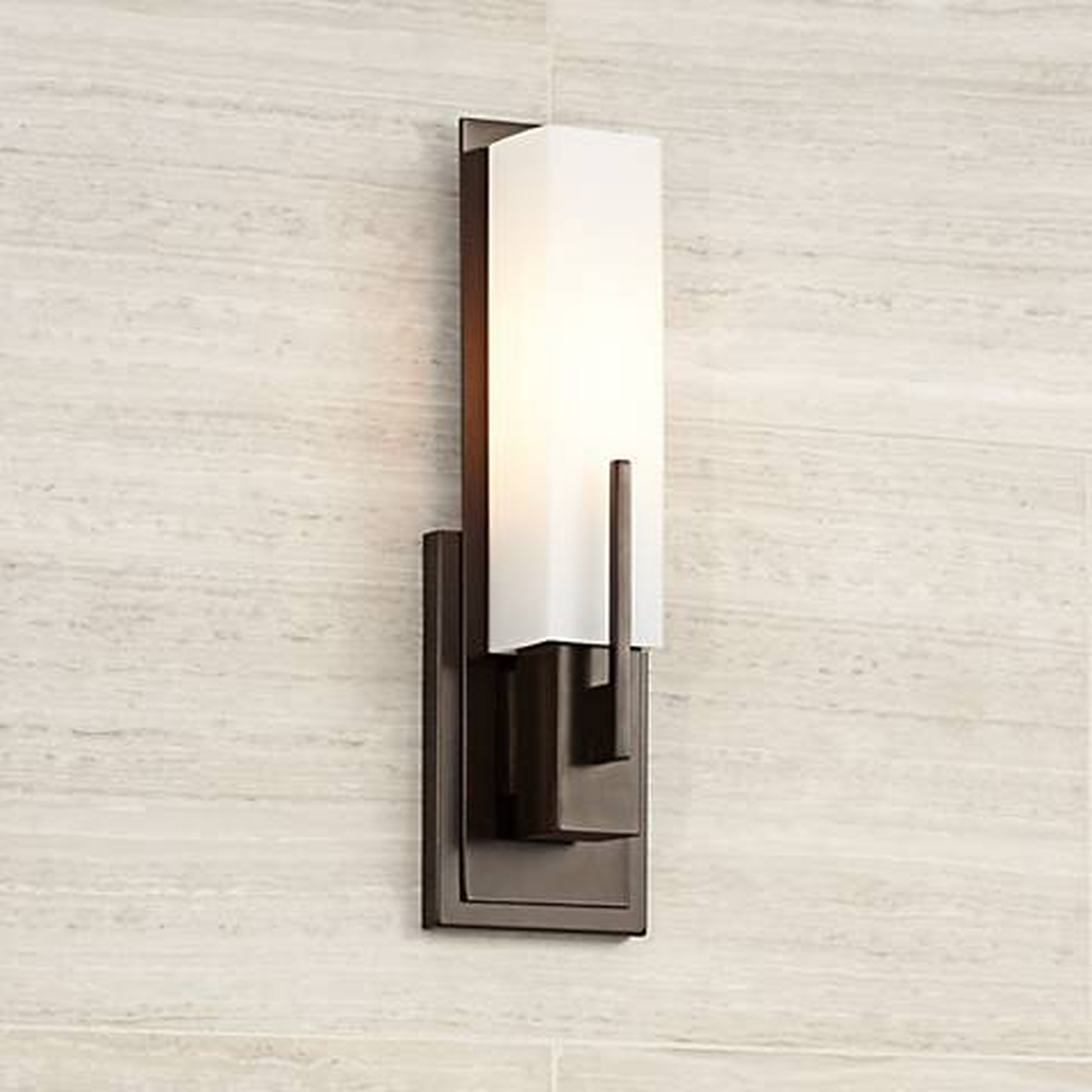 Possini Euro Midtown 15" High White Glass Bronze Wall Sconce - Lamps Plus