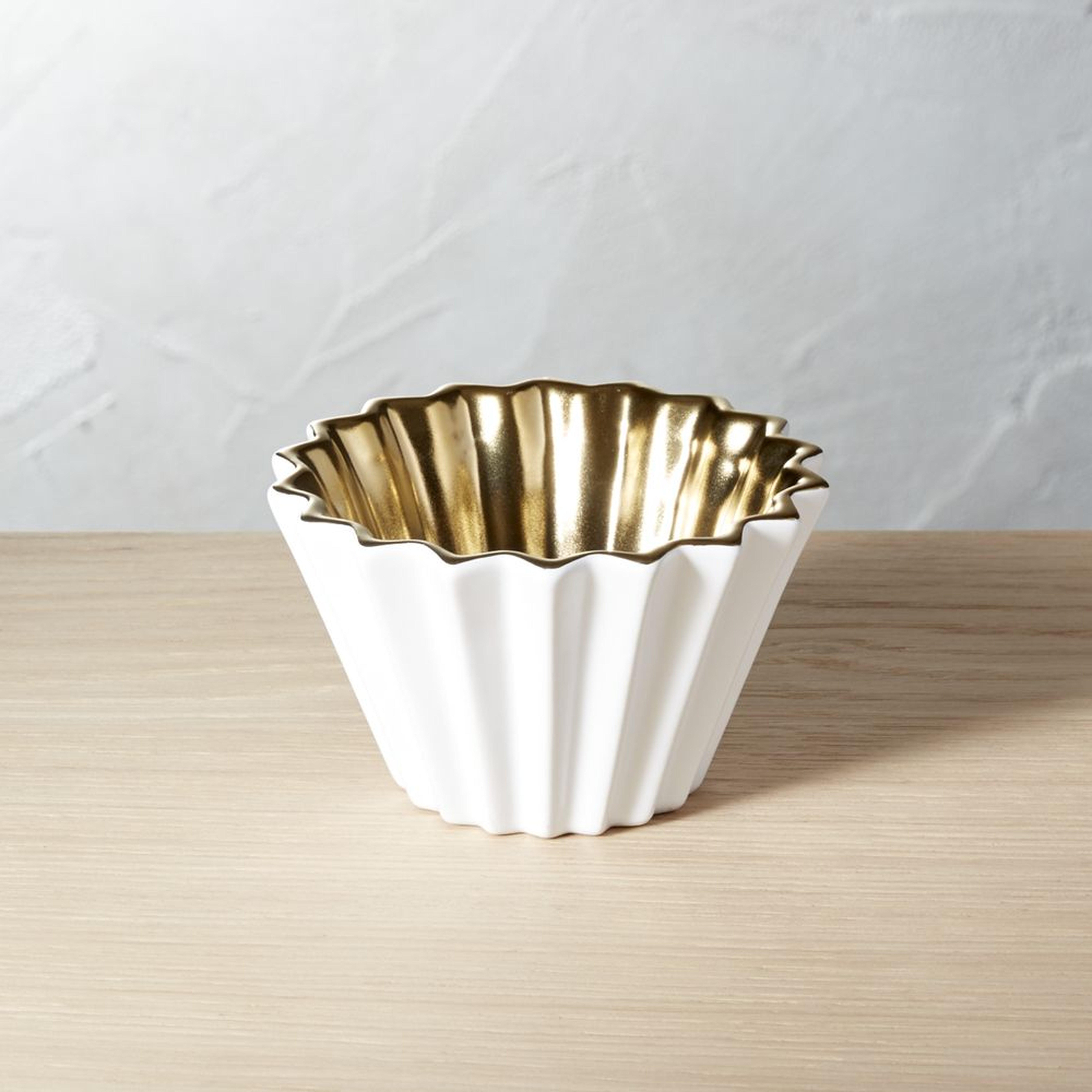 Crinkle White and Gold Bowl - CB2