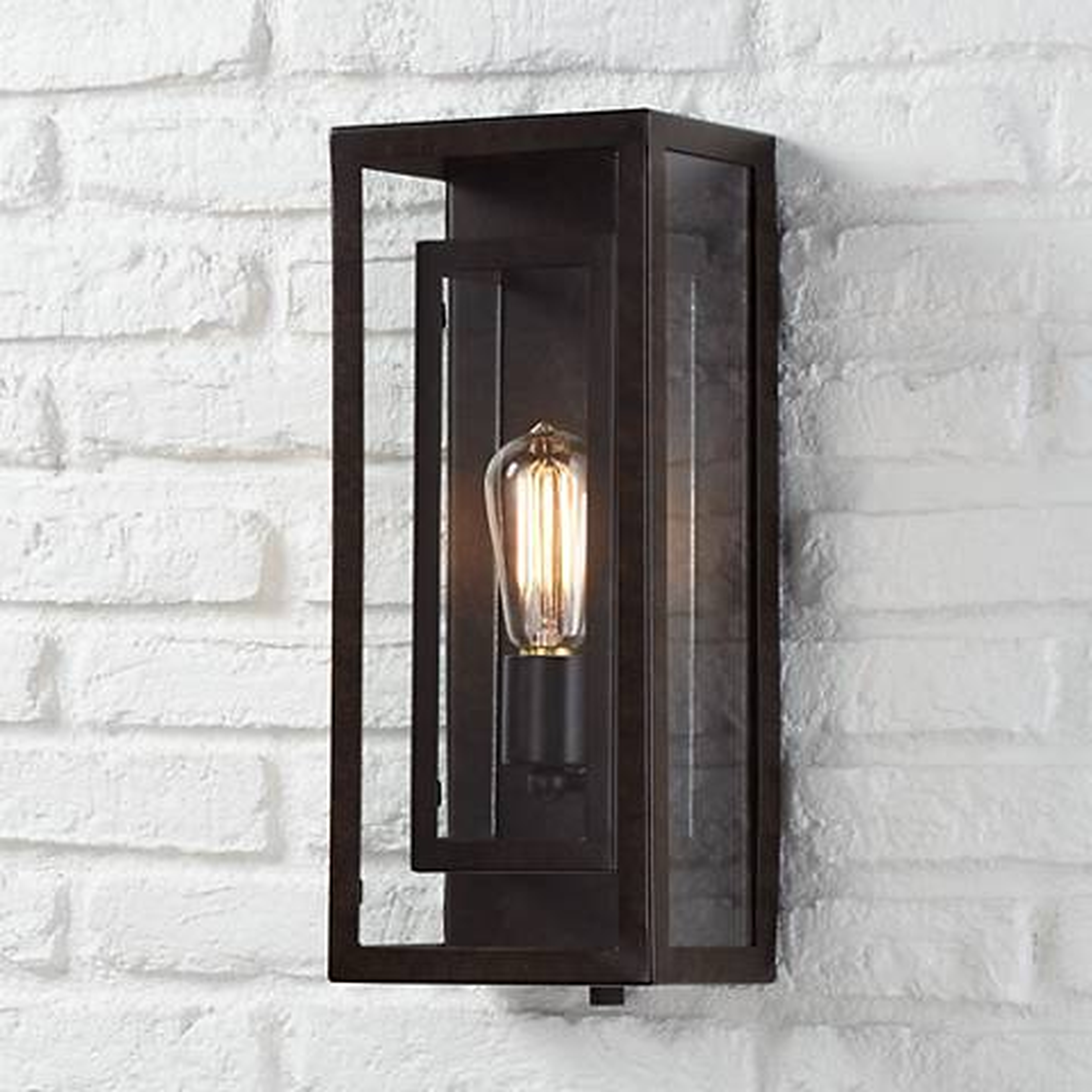 Possini Euro Double Box 15 1/2" Glass and Bronze Outdoor Wall Light - Lamps Plus