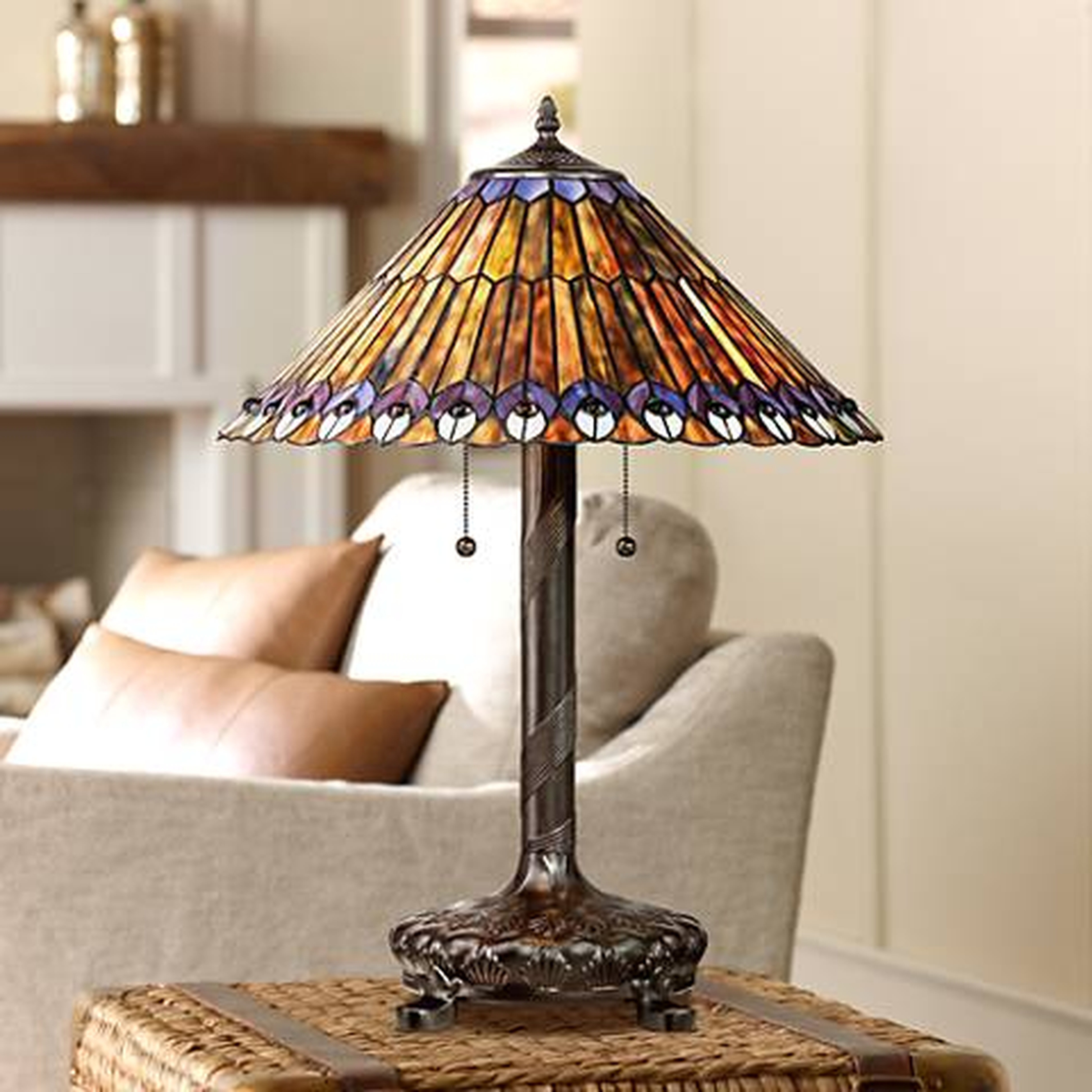 Robert Louis Tiffany Peacock 26" Art Glass Tiffany Style Table Lamp - Lamps Plus
