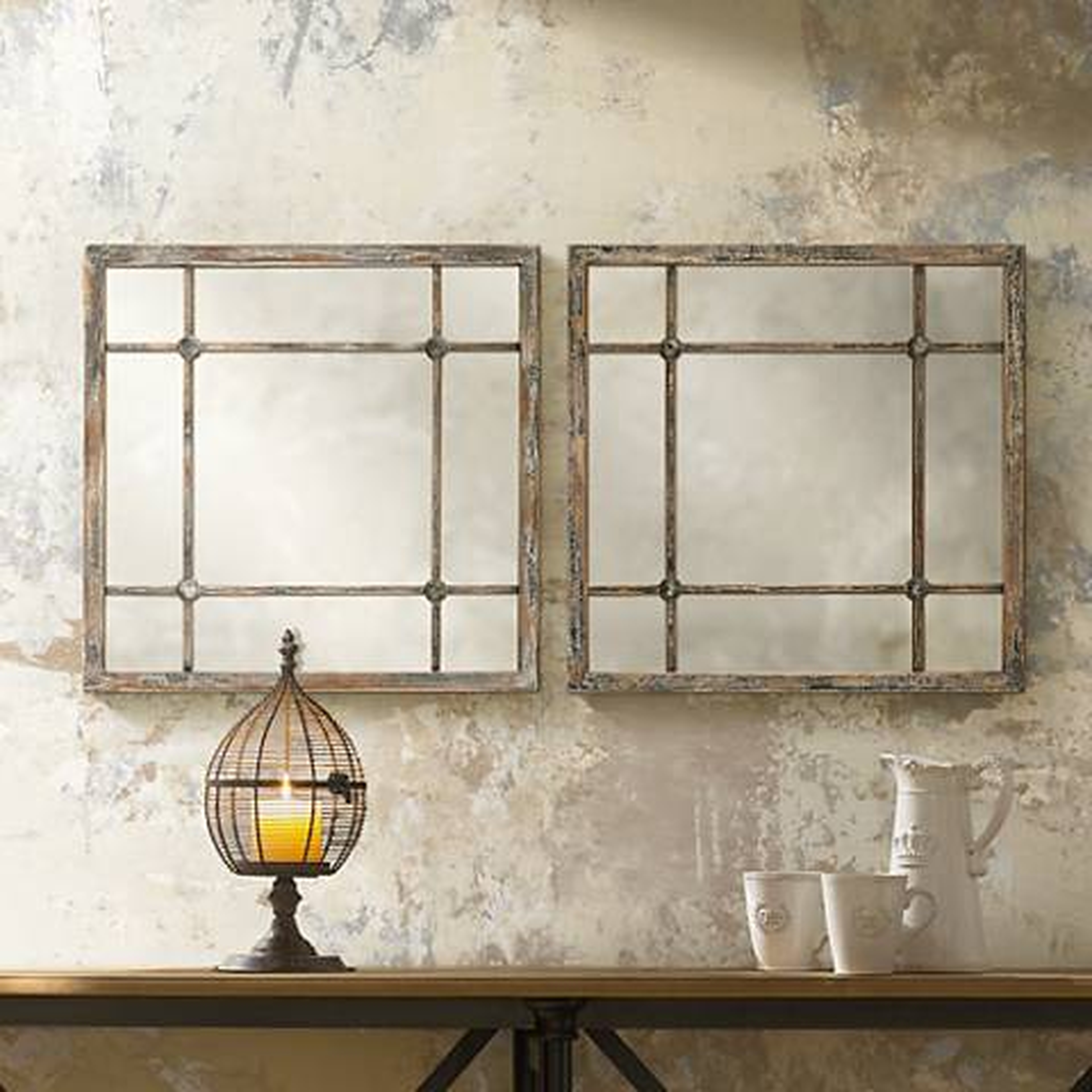 Set of Saragano 19" Square Distressed Wall Mirrors 2 - Lamps Plus