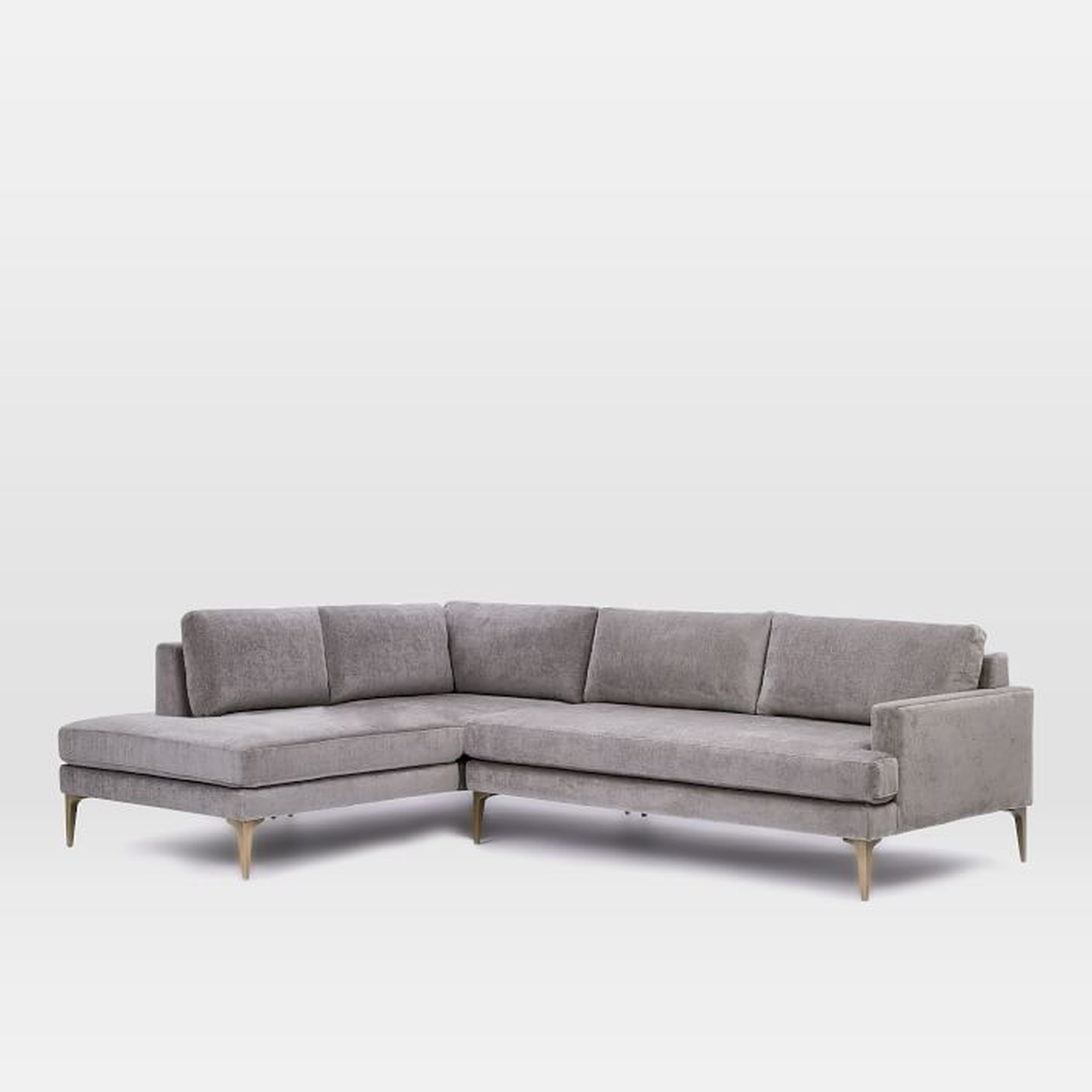 Andes Terminal Chaise Sectional - Metal, Worn Velvet - Large (96.5" w) Right Arm - West Elm