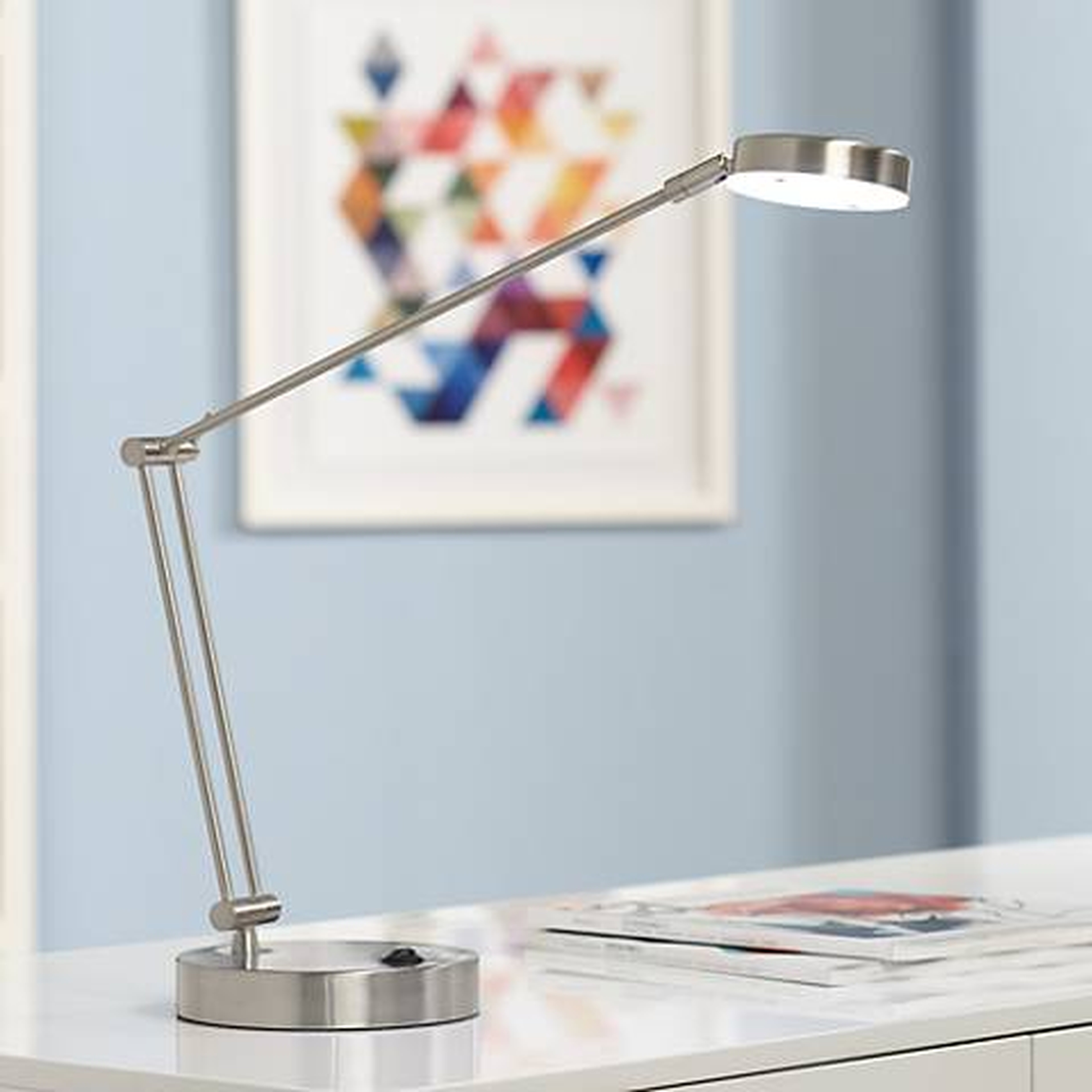 360 Lighting Jarrett Satin Nickel Contemporary Adjustable LED Desk Lamp - Lamps Plus