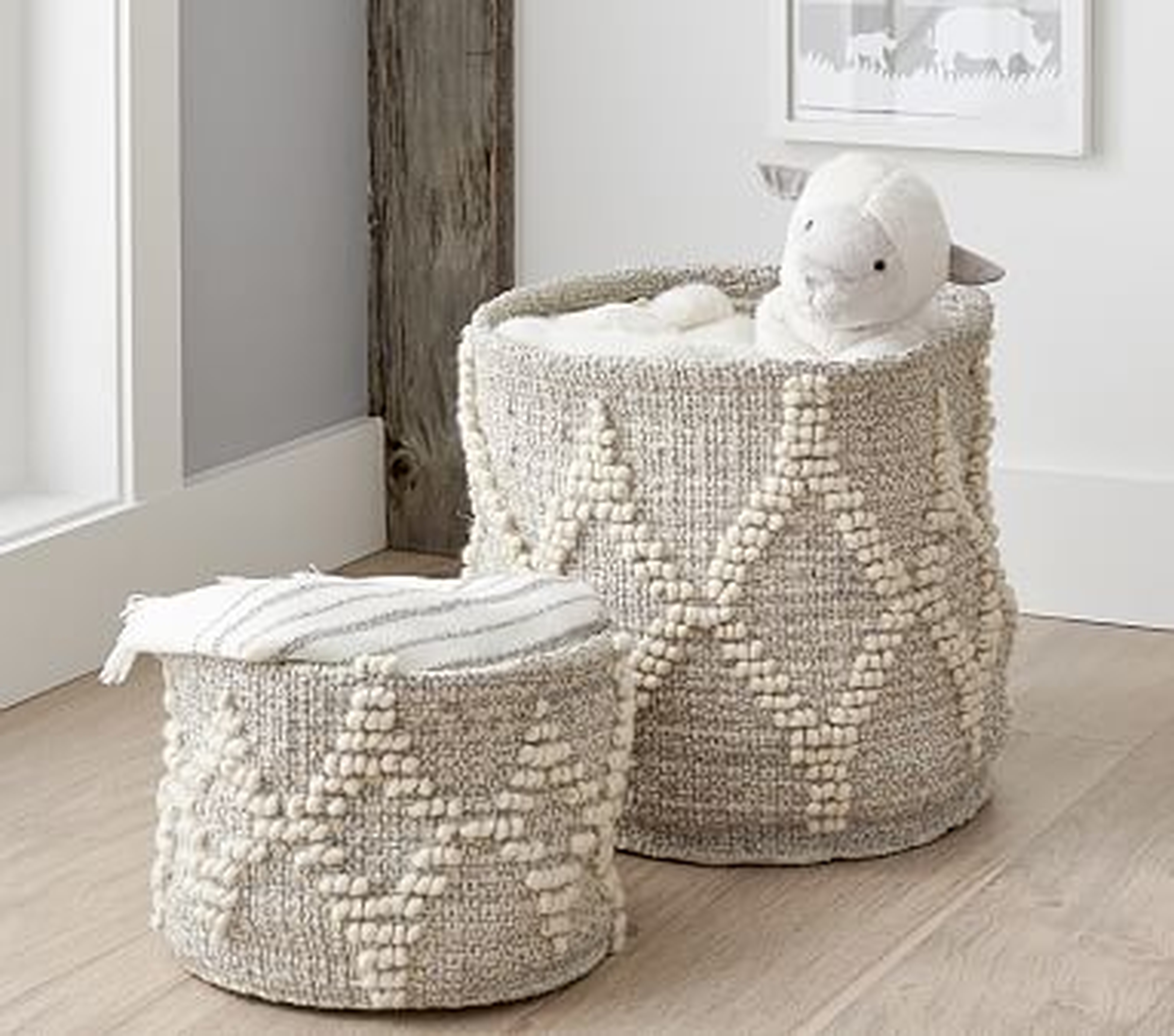 Winter Bohemian Wool Basket -White w/ Silver Metallic Toy Dump - Small - Pottery Barn Kids
