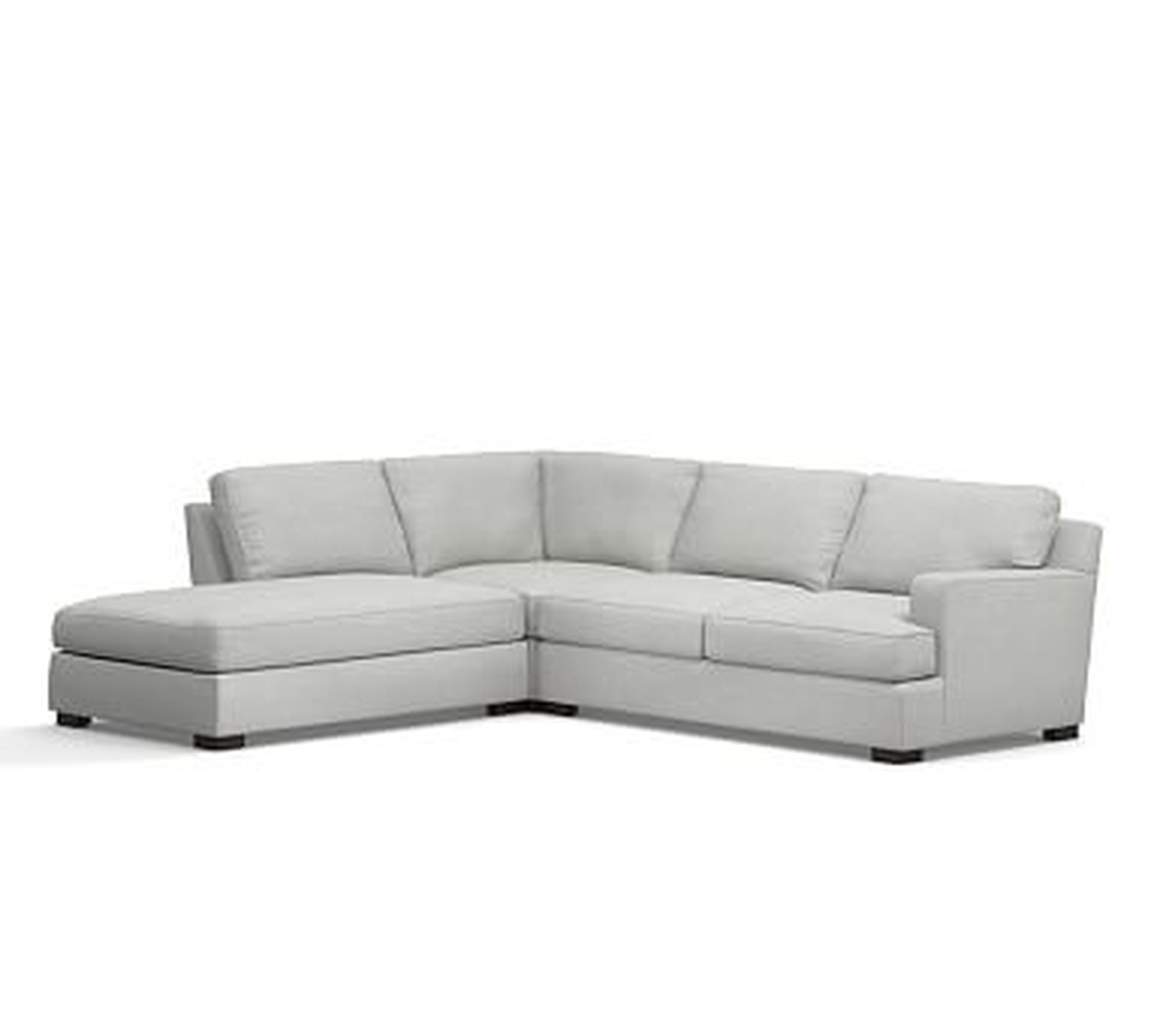 Townsend Square Arm Upholstered Right 3-Piece Bumper Sectional, Polyester Wrapped Cushions, Basketweave Slub Ash - Pottery Barn