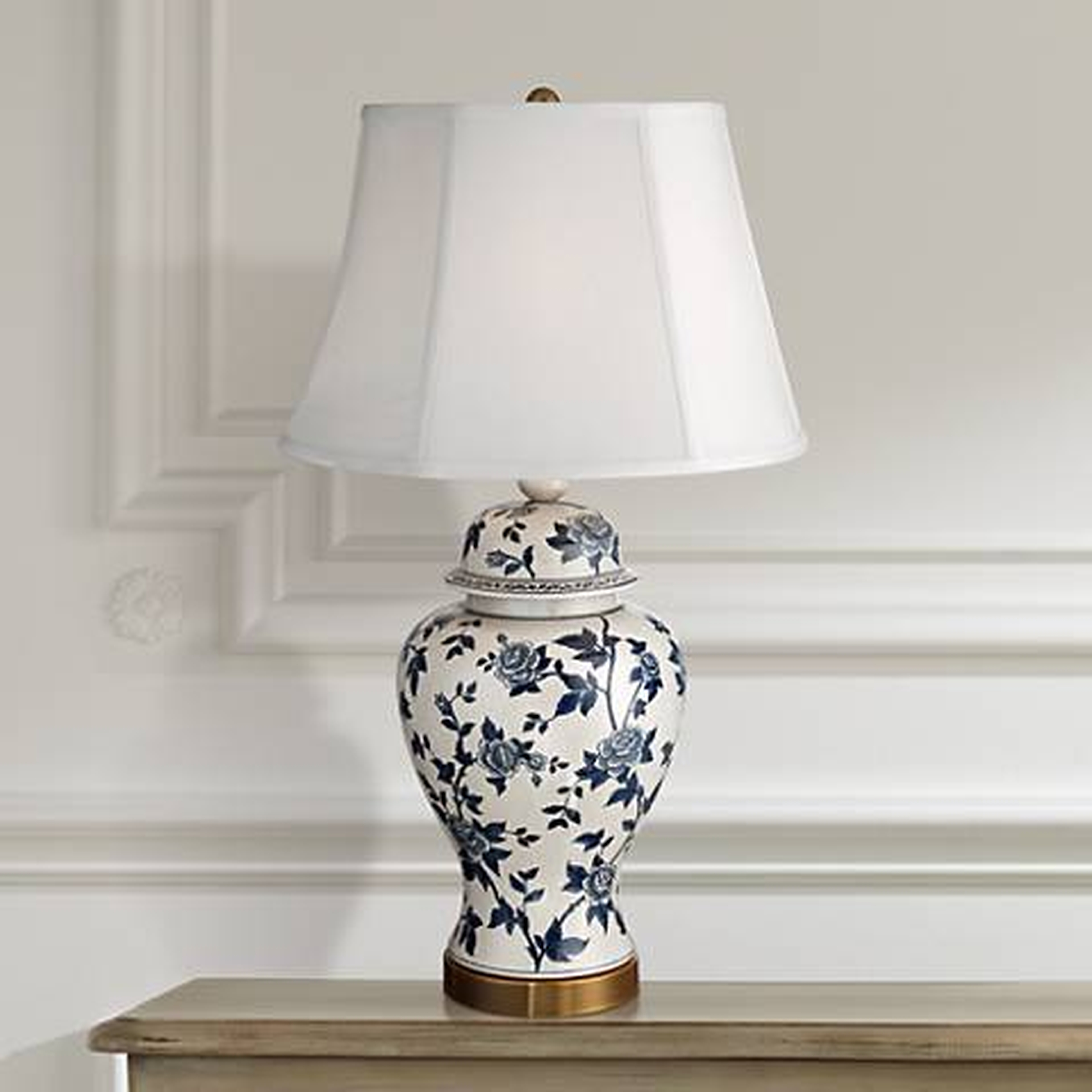 Rose Vine Blue and White Temple Jar Table Lamp - Lamps Plus