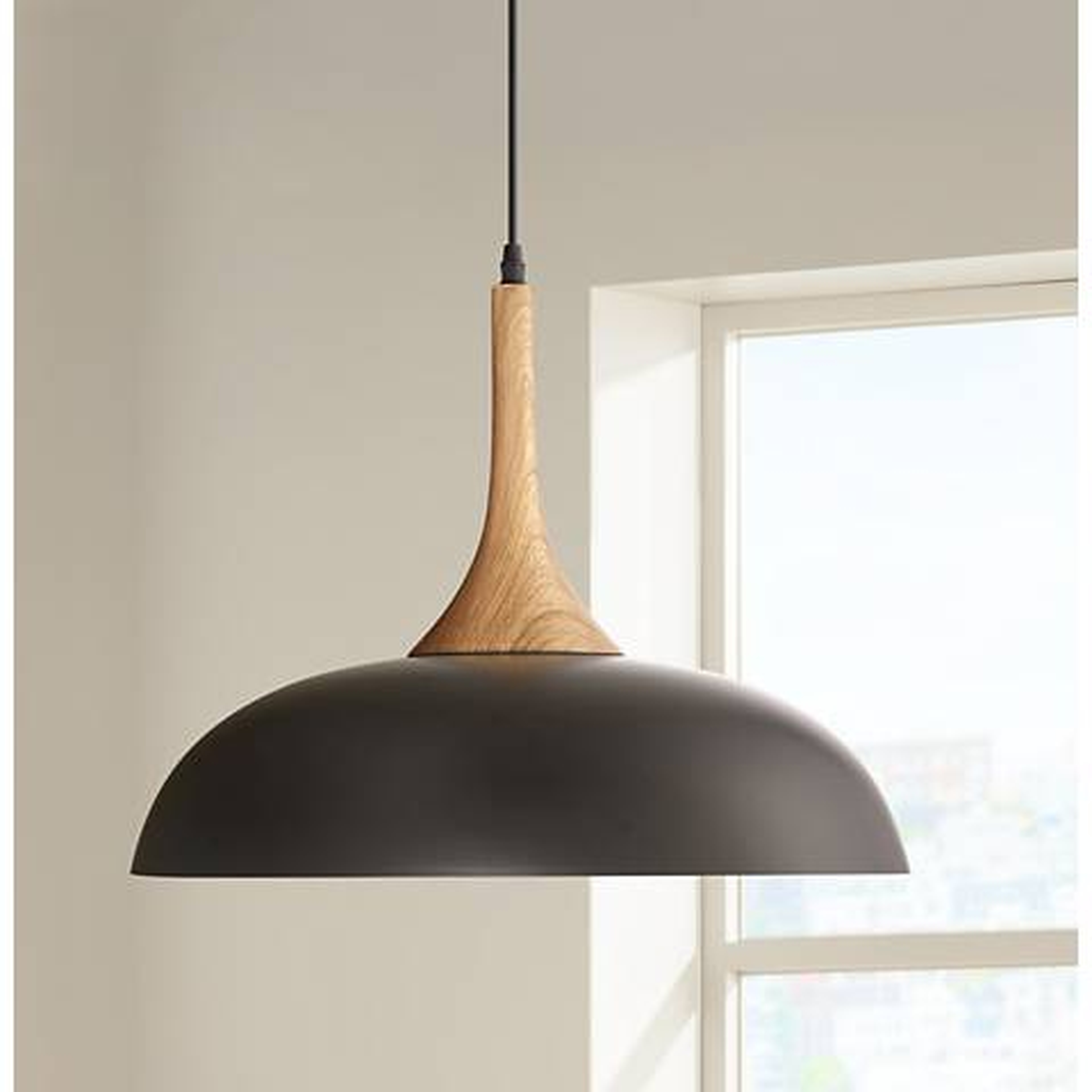 Felton Black Aluminum and Wood 17 3/4" Wide Pendant - Lamps Plus