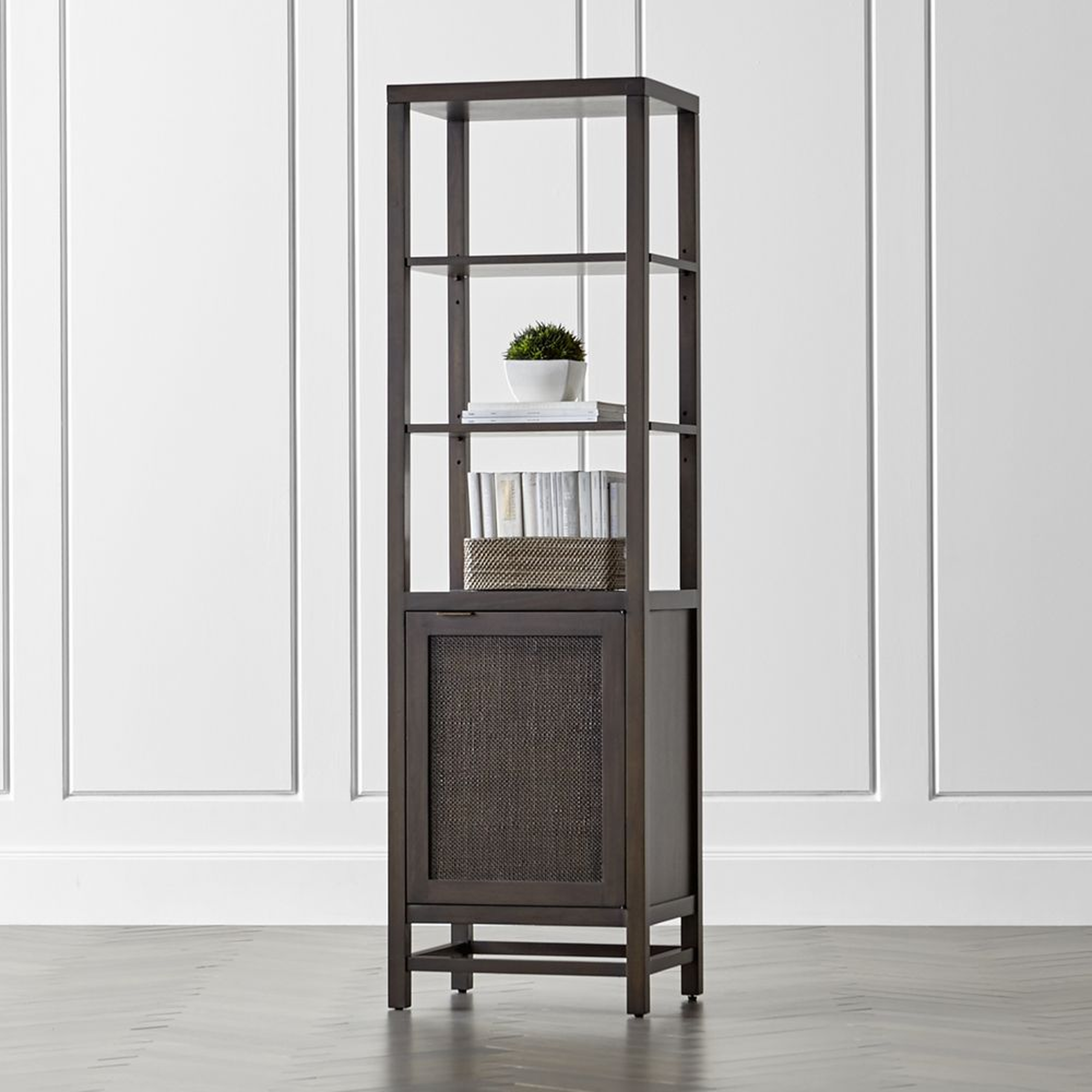 Blake Dark Brown and Rattan Tall Storage Cabinet - Crate and Barrel