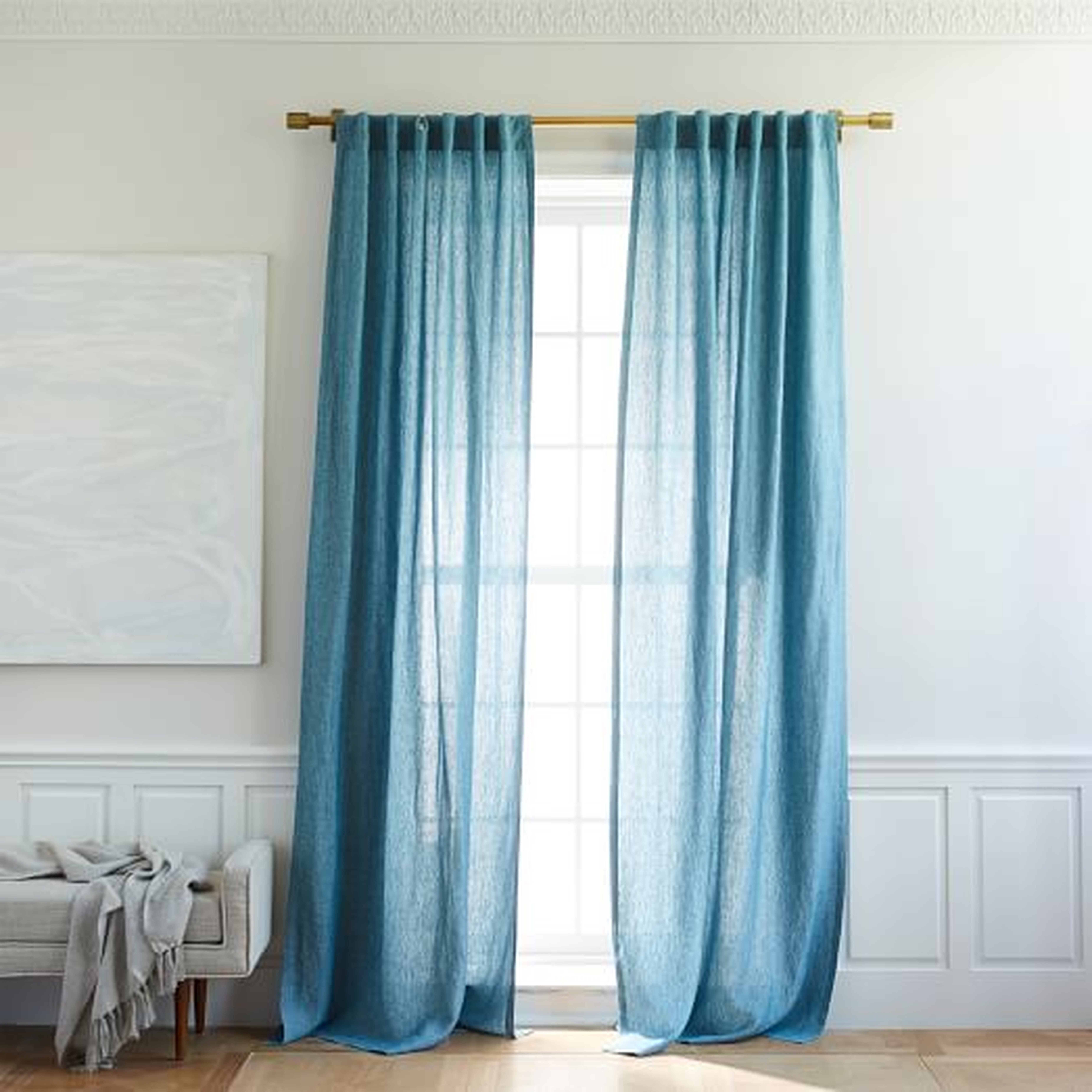 Belgian Flax Linen Melange Curtain - Blue Teal - West Elm