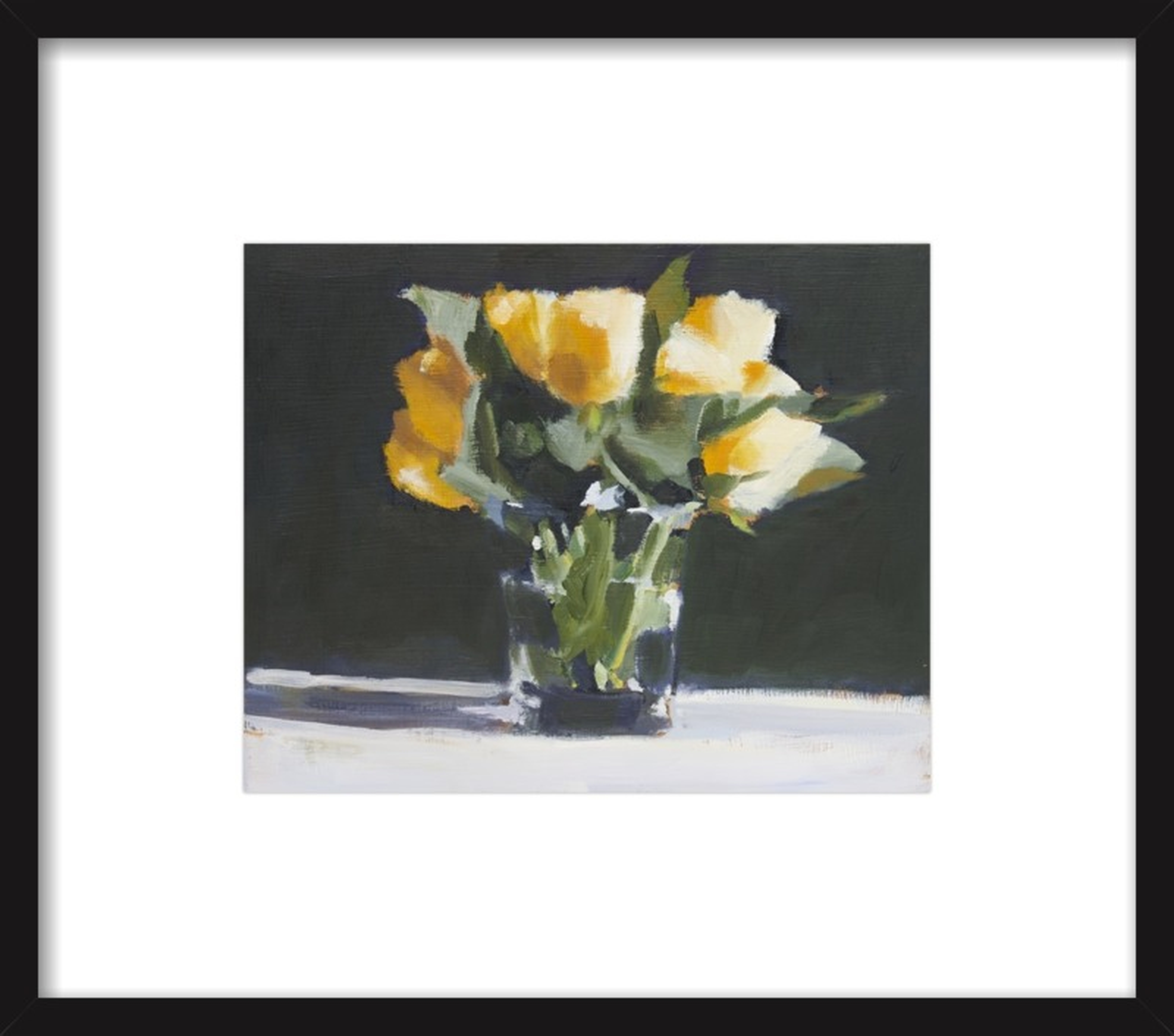 Yellow Roses - Framed - Thin Black Wood Frame - White Mat - Artfully Walls