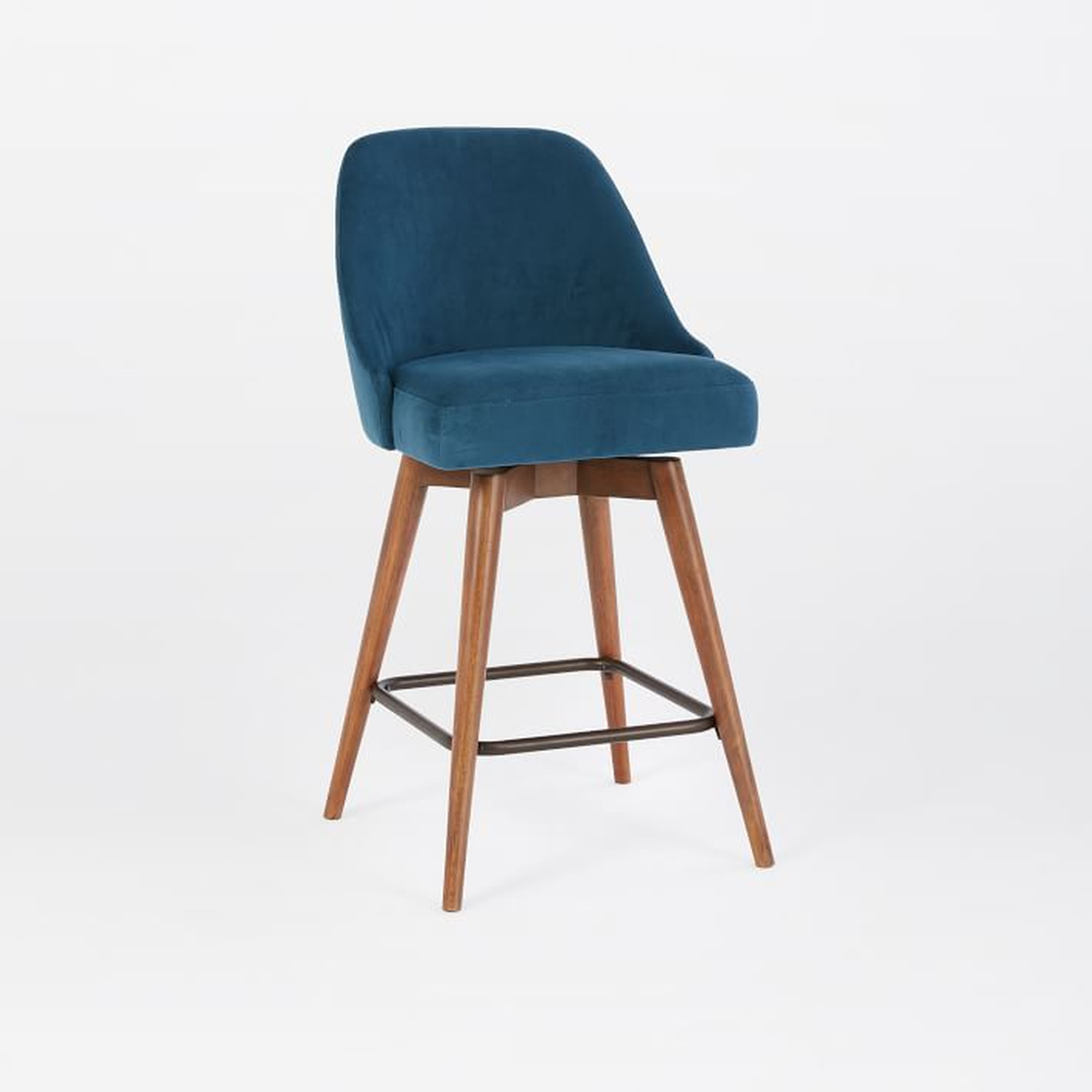 Mid-Century  Upholstered Counter Stool - Peacock Blue - West Elm