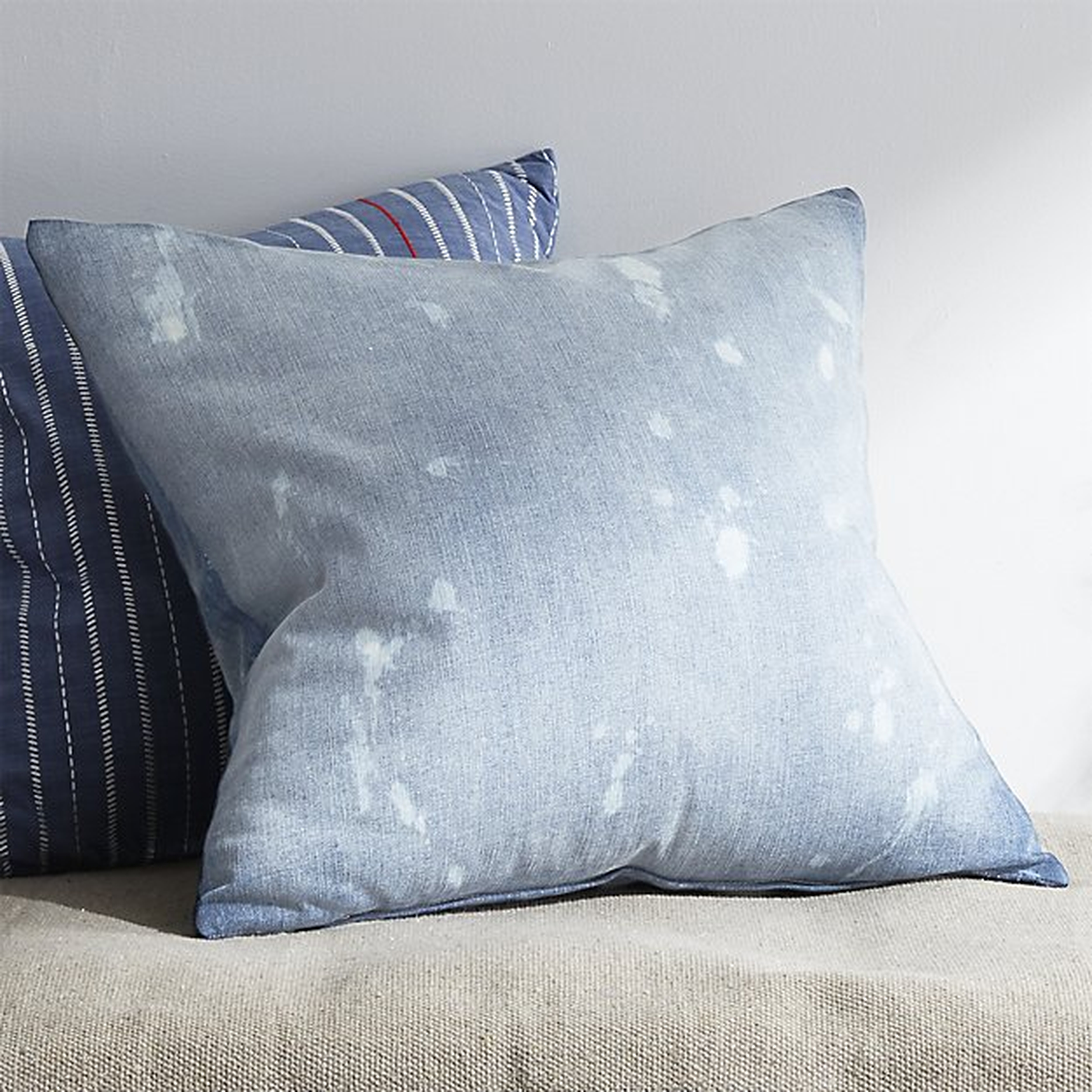23" splatter denim pillow with feather-down insert - CB2