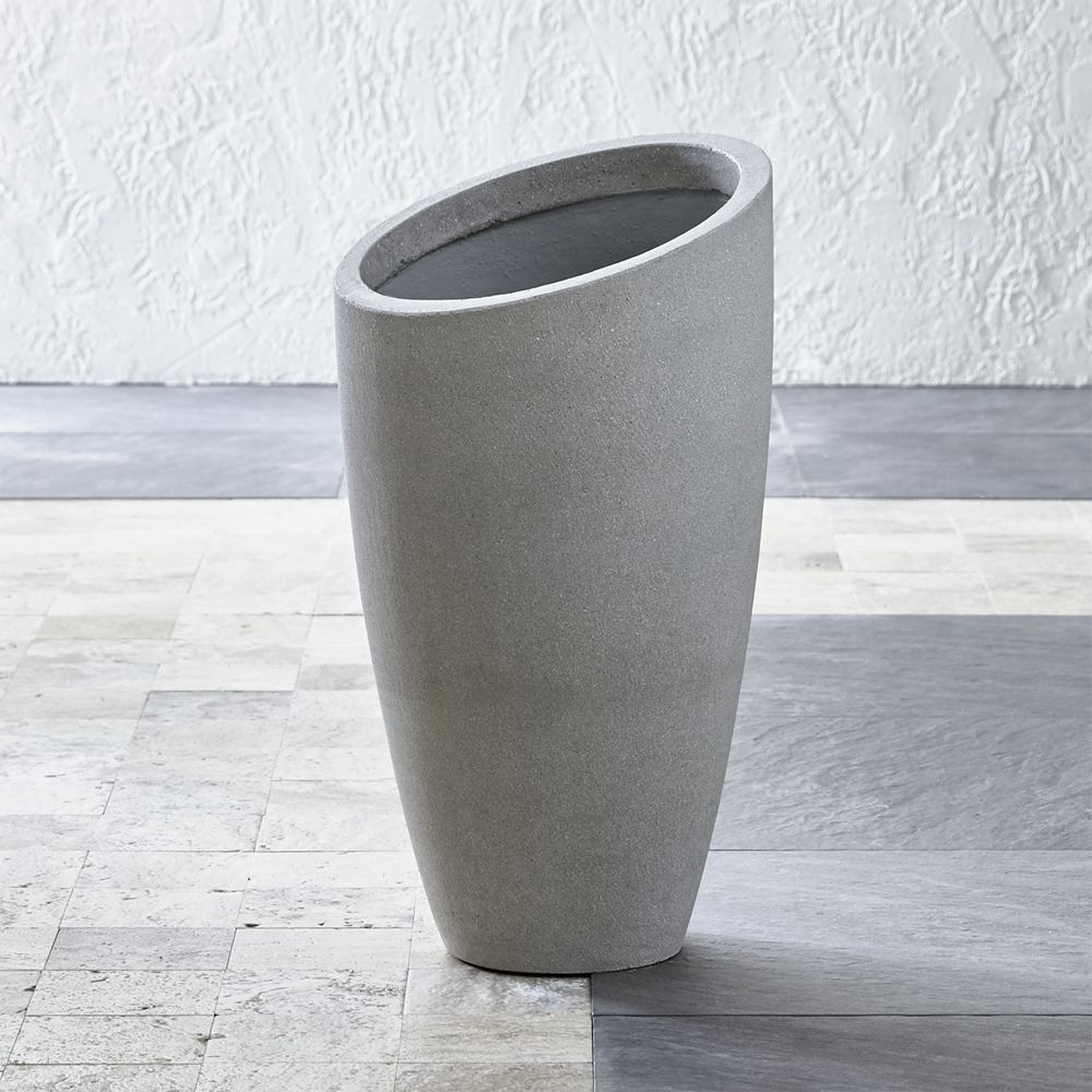 Slant Light Grey Tall Indoor/Outdoor Planter - Crate and Barrel