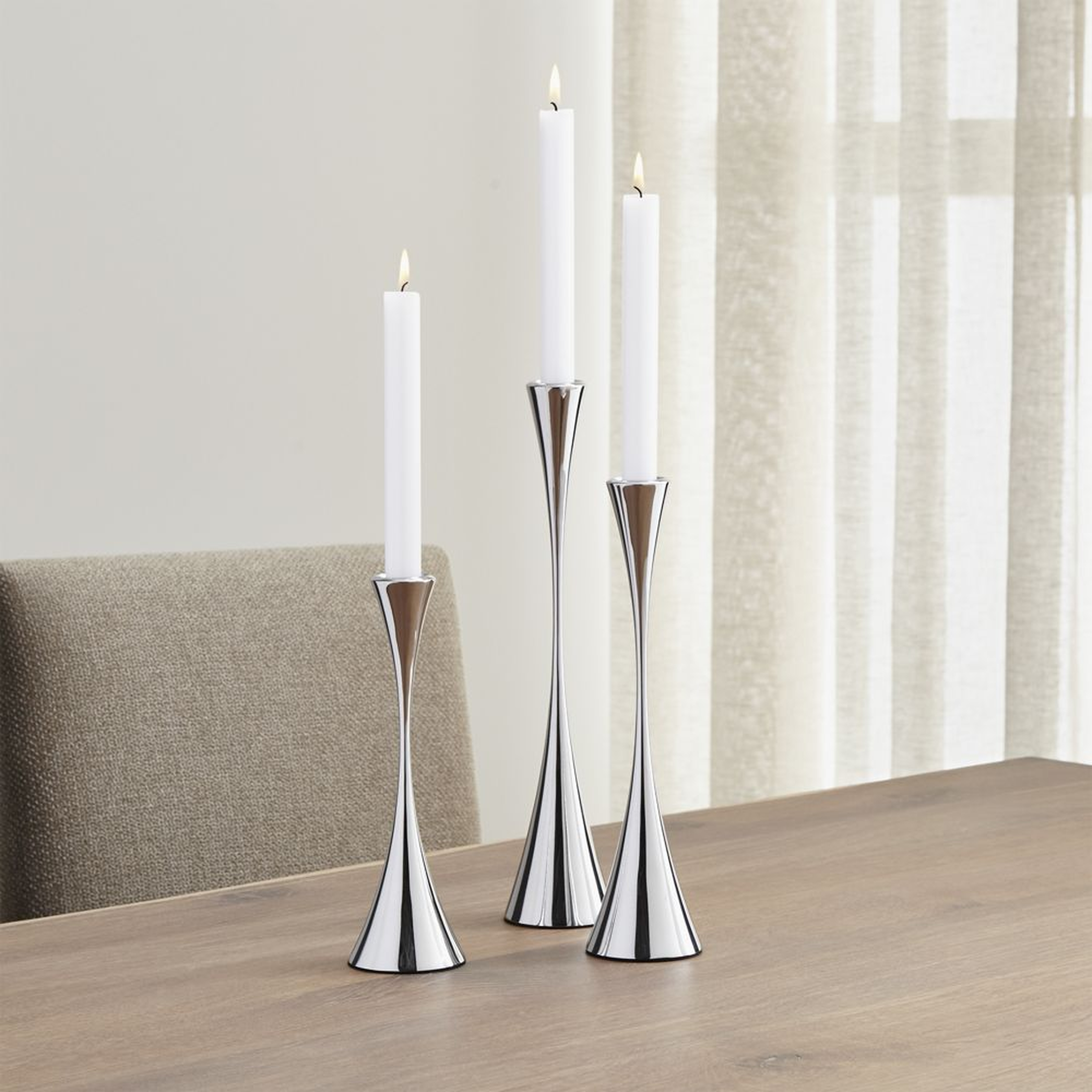 3-Piece Arden Mirrored Stainless Steel Taper Candle Holder Set - Crate and Barrel
