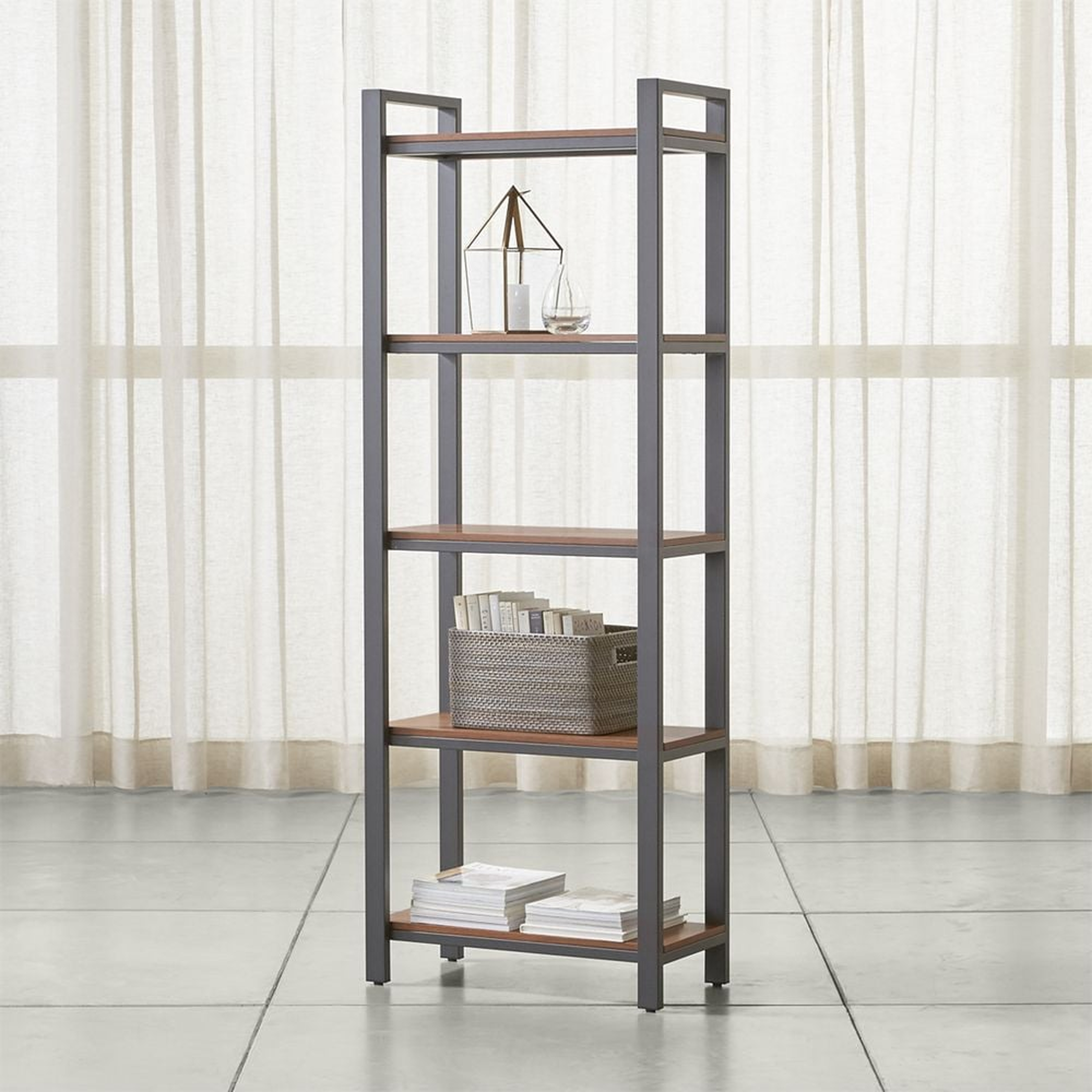Pilsen Graphite Bookcase with Walnut Shelves - Crate and Barrel