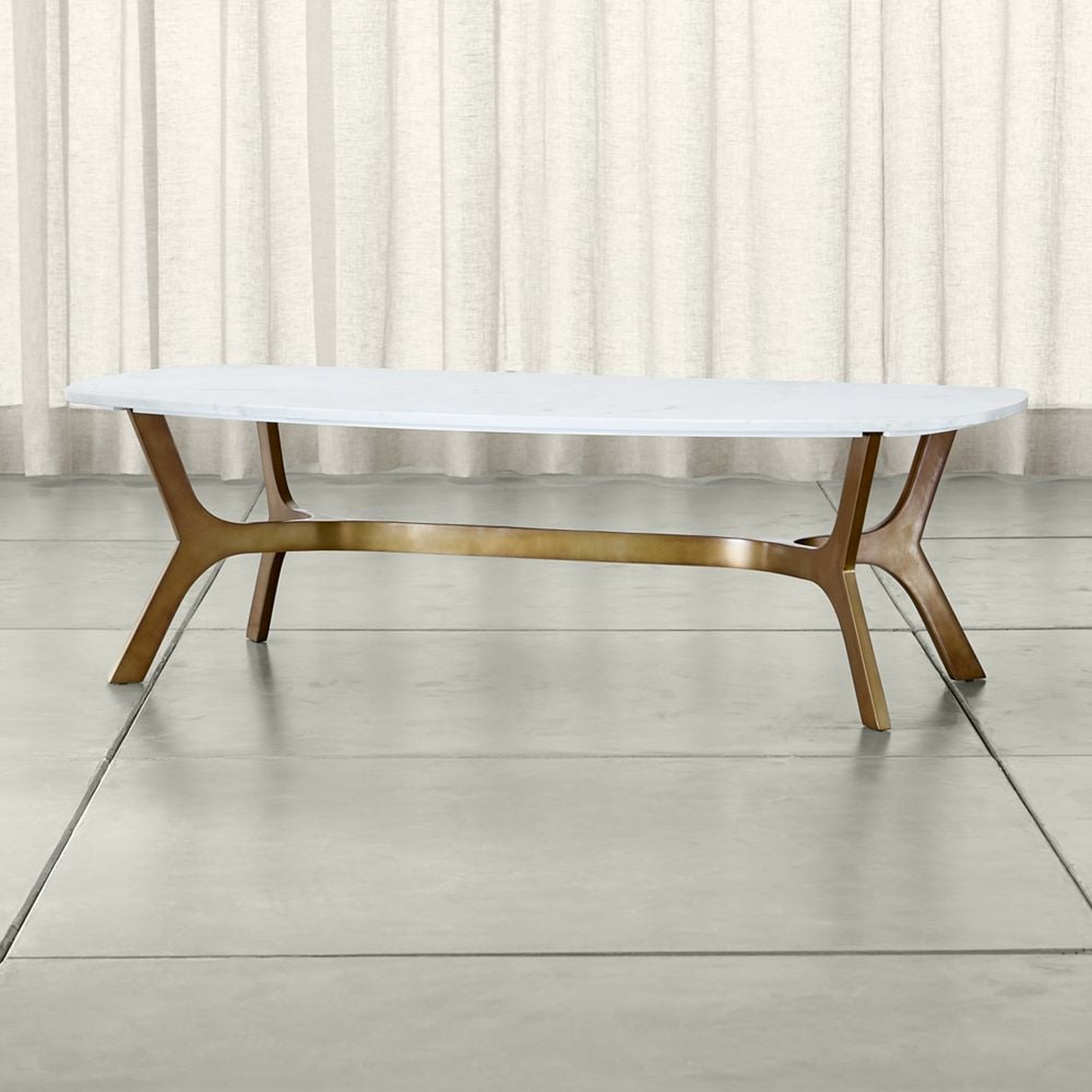 Elke White Marble and Brass Aluminum 58" Rectangular Coffee Table - Crate and Barrel
