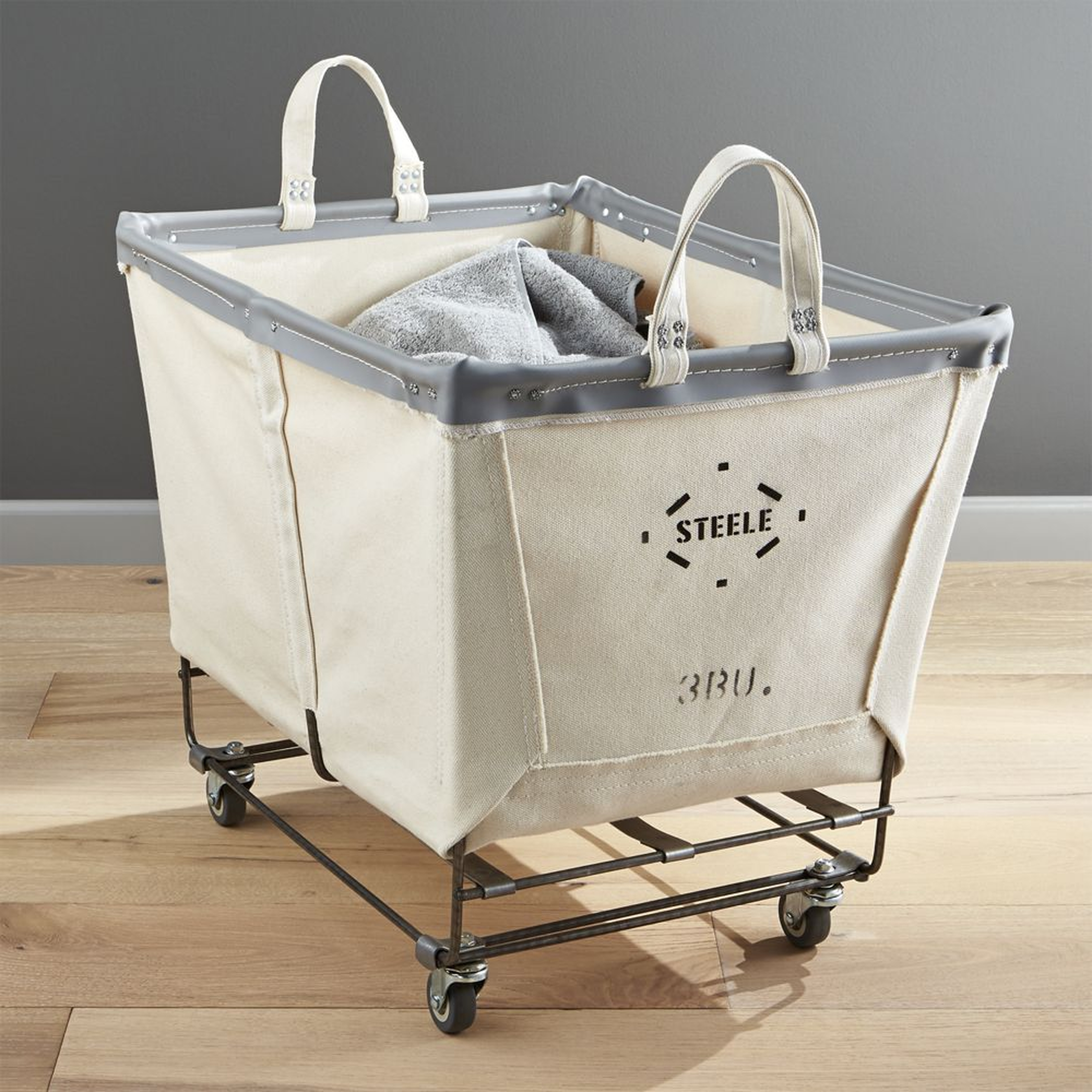 Steele ® Canvas 3-Bushel Rolling Laundry Hamper - Crate and Barrel