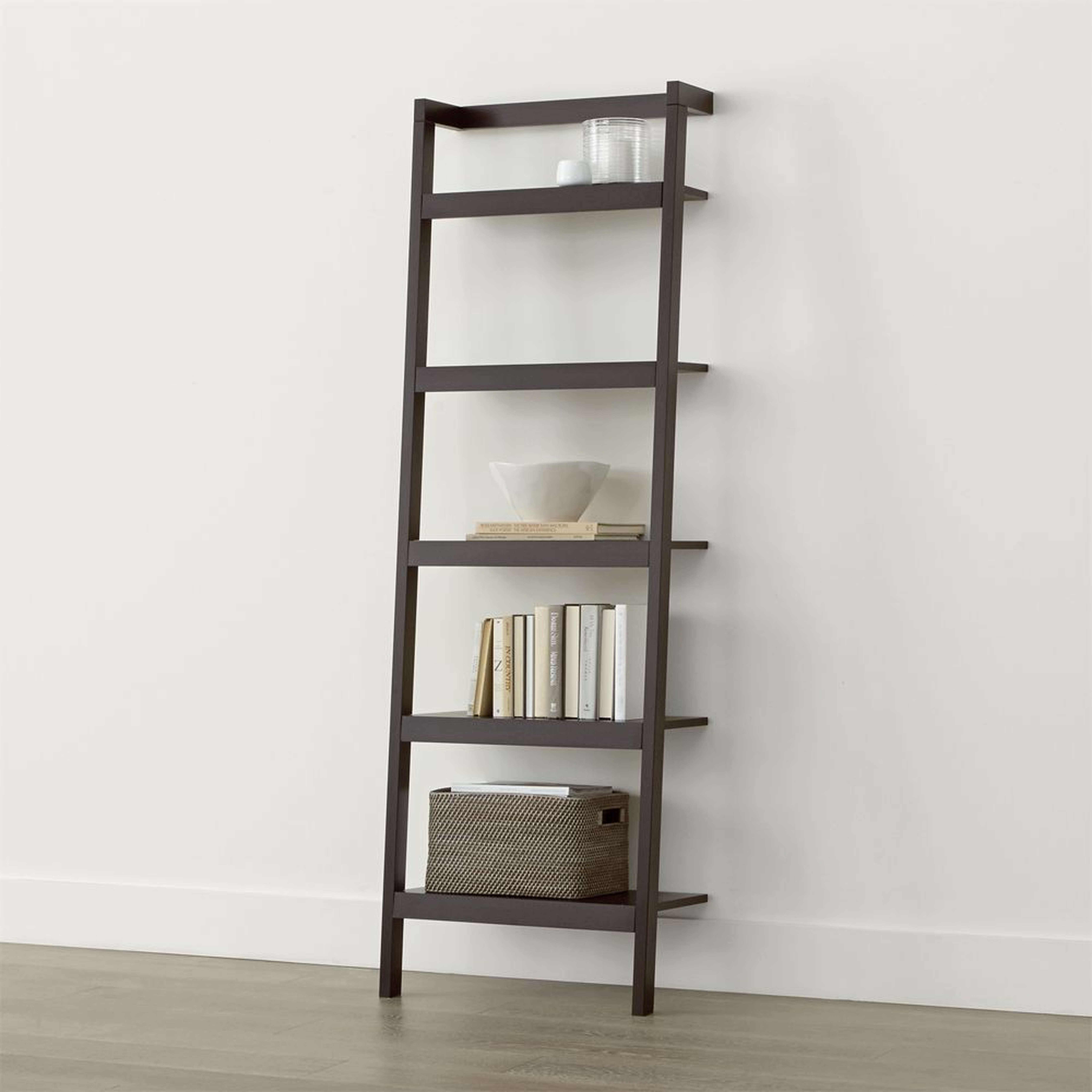 Sawyer Mocha Leaning 24.5" Bookcase - Crate and Barrel
