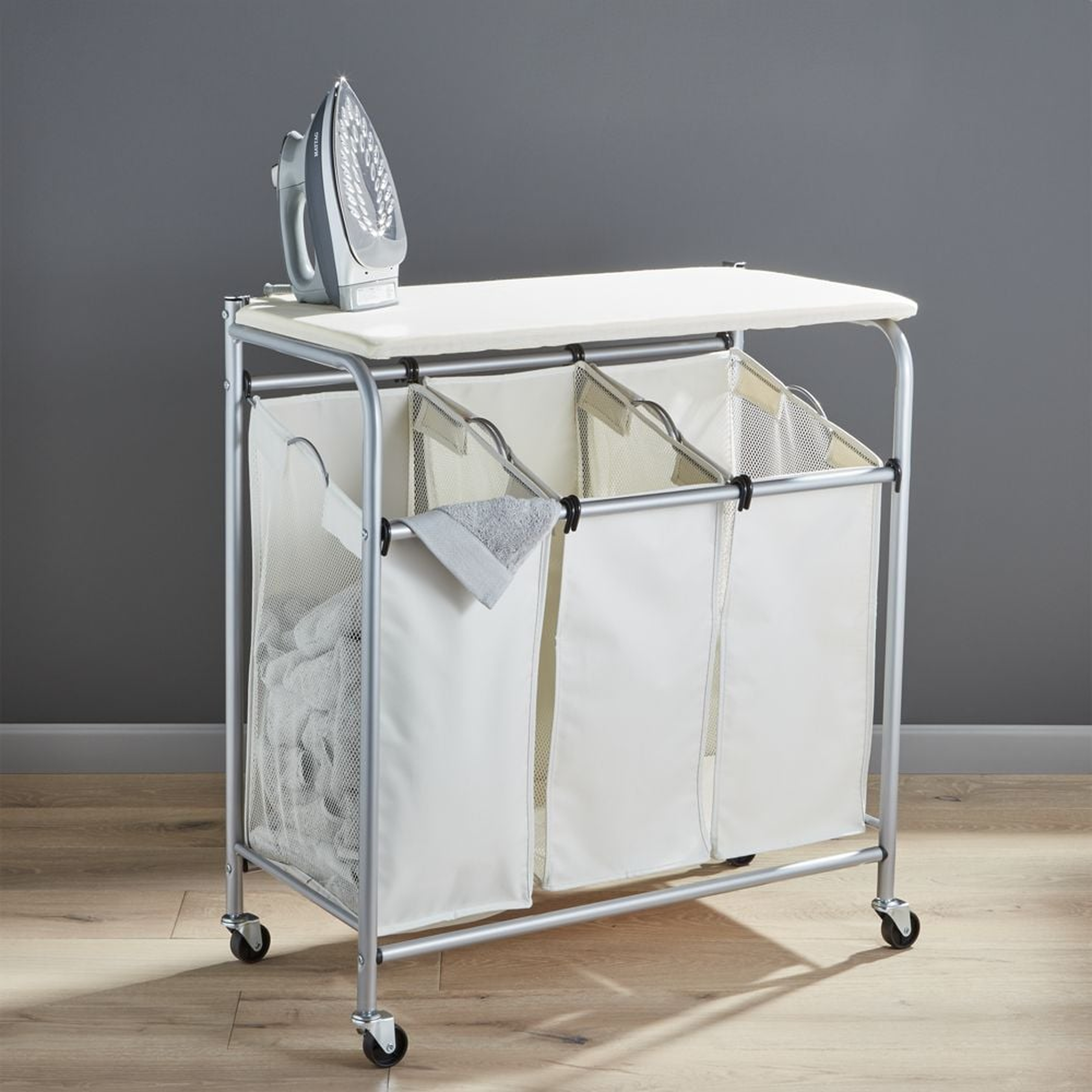 Triple Laundry Sorter with Ironing Board - Crate and Barrel