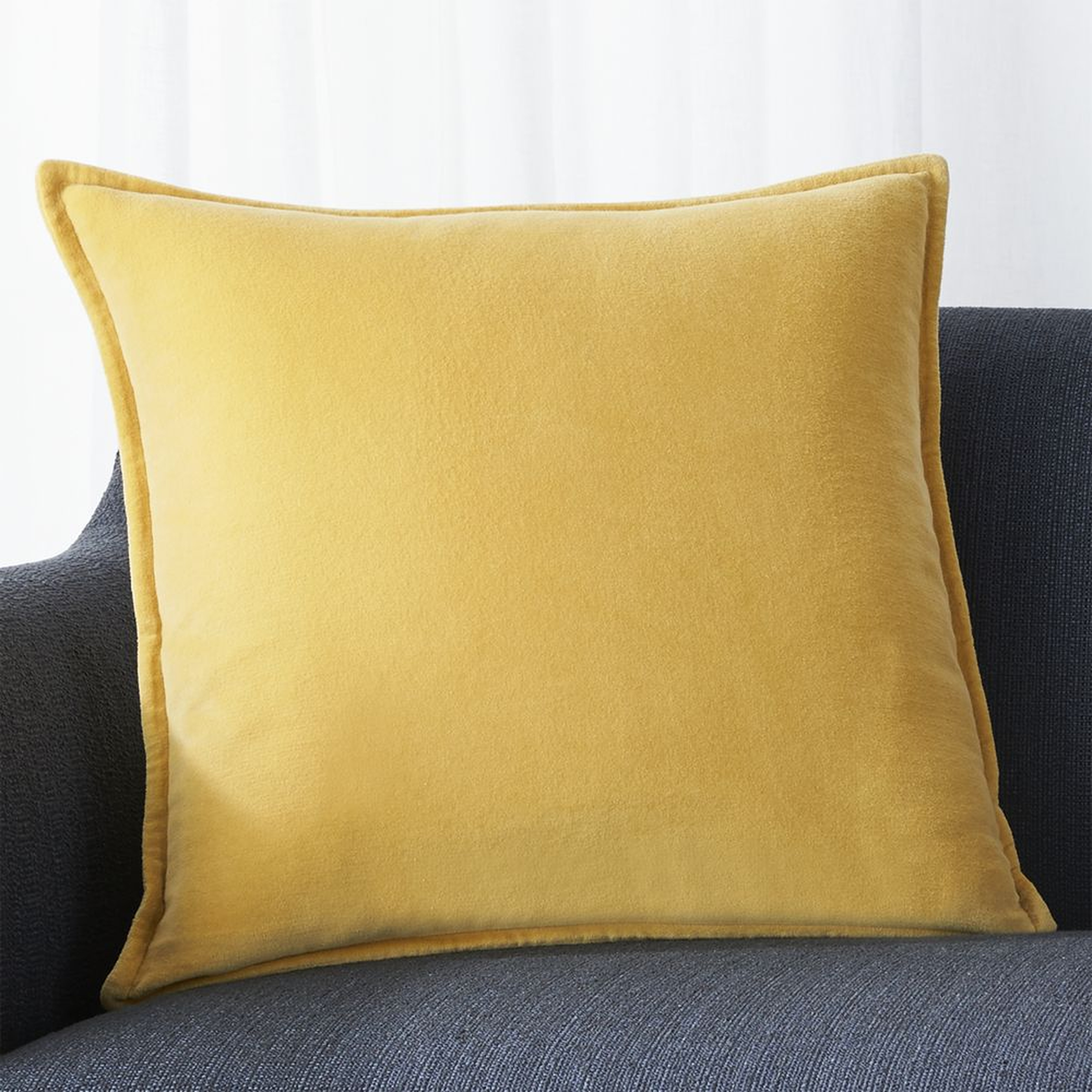 Brenner Spicy Mustard 20" Velvet Pillow with Down-Alternative Insert - Crate and Barrel
