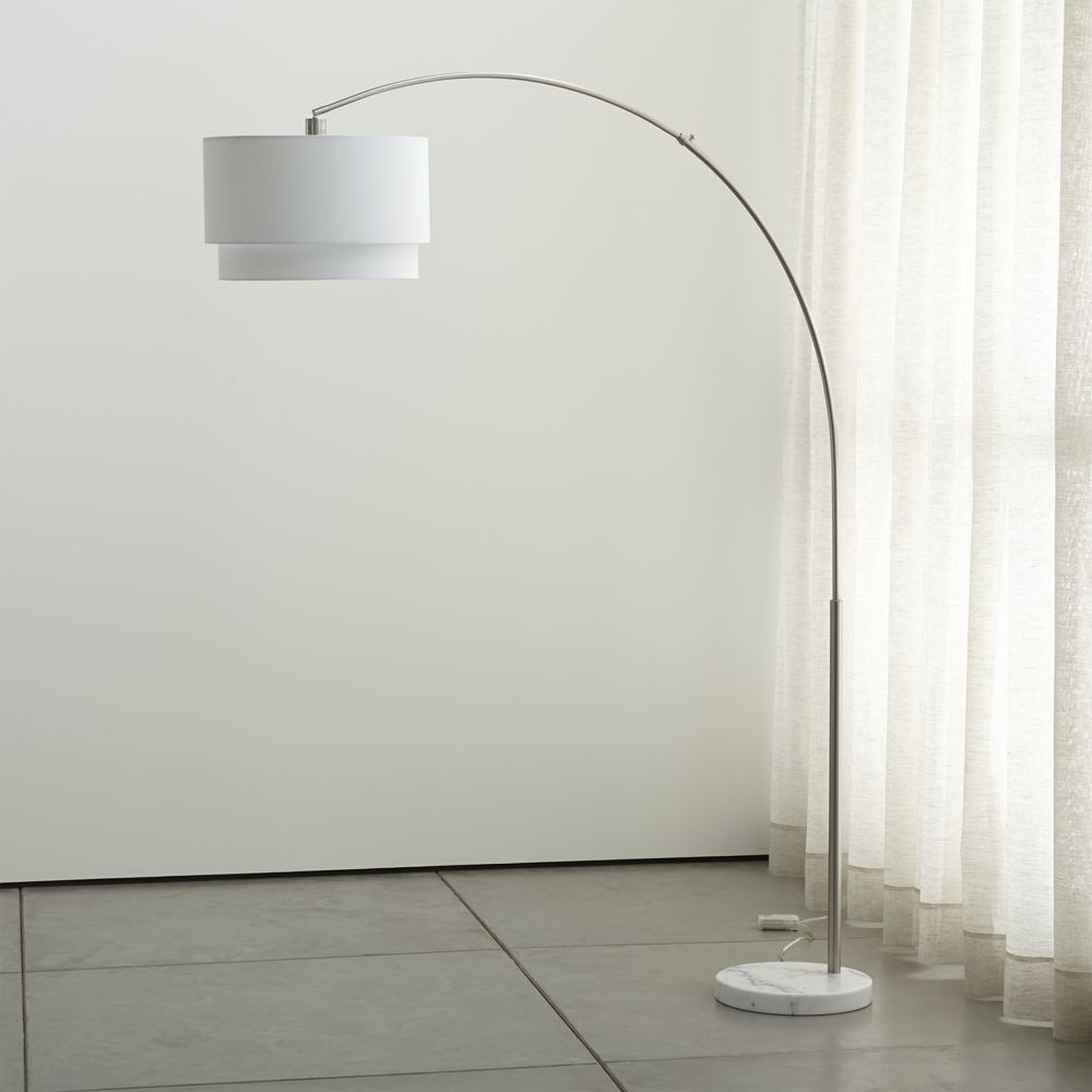 Meryl Arc Nickel Floor Lamp with White Shade - Crate and Barrel