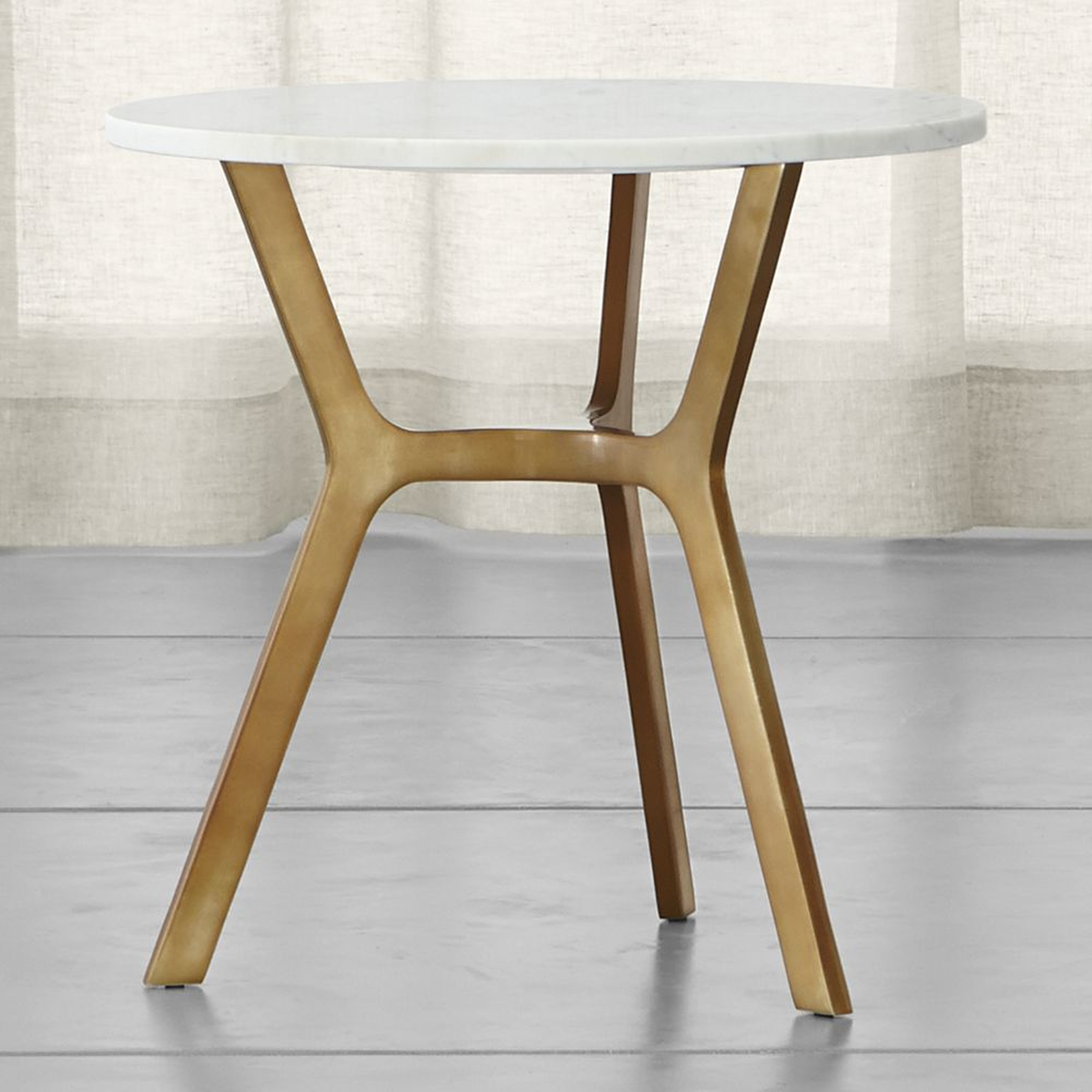 Elke Round Marble End Table with Brass Base - Crate and Barrel