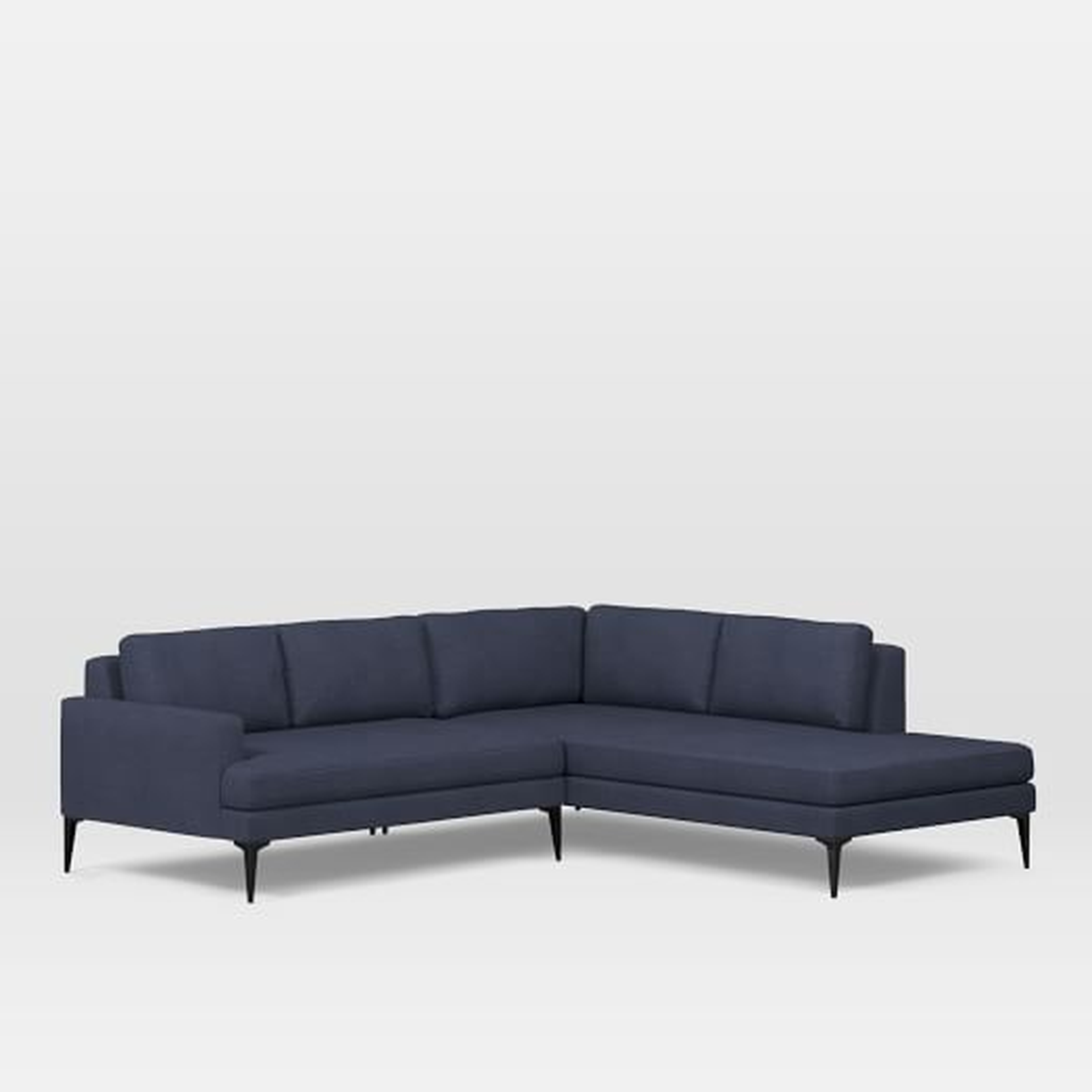 Andes Right Terminal Chaise 2-pc Sectional - Large - Pebble Weave, Aegean Blue - Dark Pewter leg - West Elm