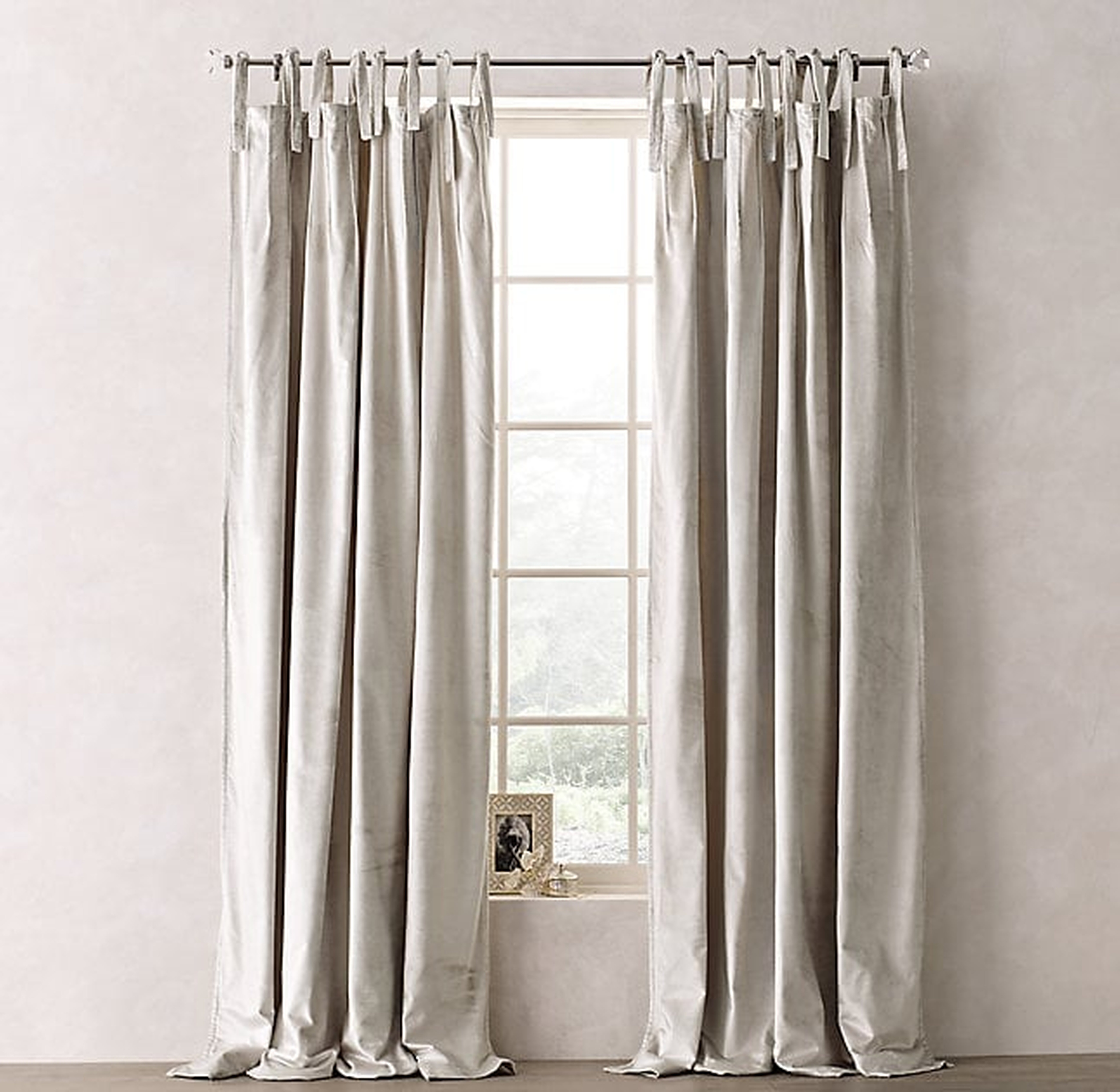 LUSTER VELVET TIE-TOP DRAPERY PANEL, GREY - 50"W x 108"L - RH Teen