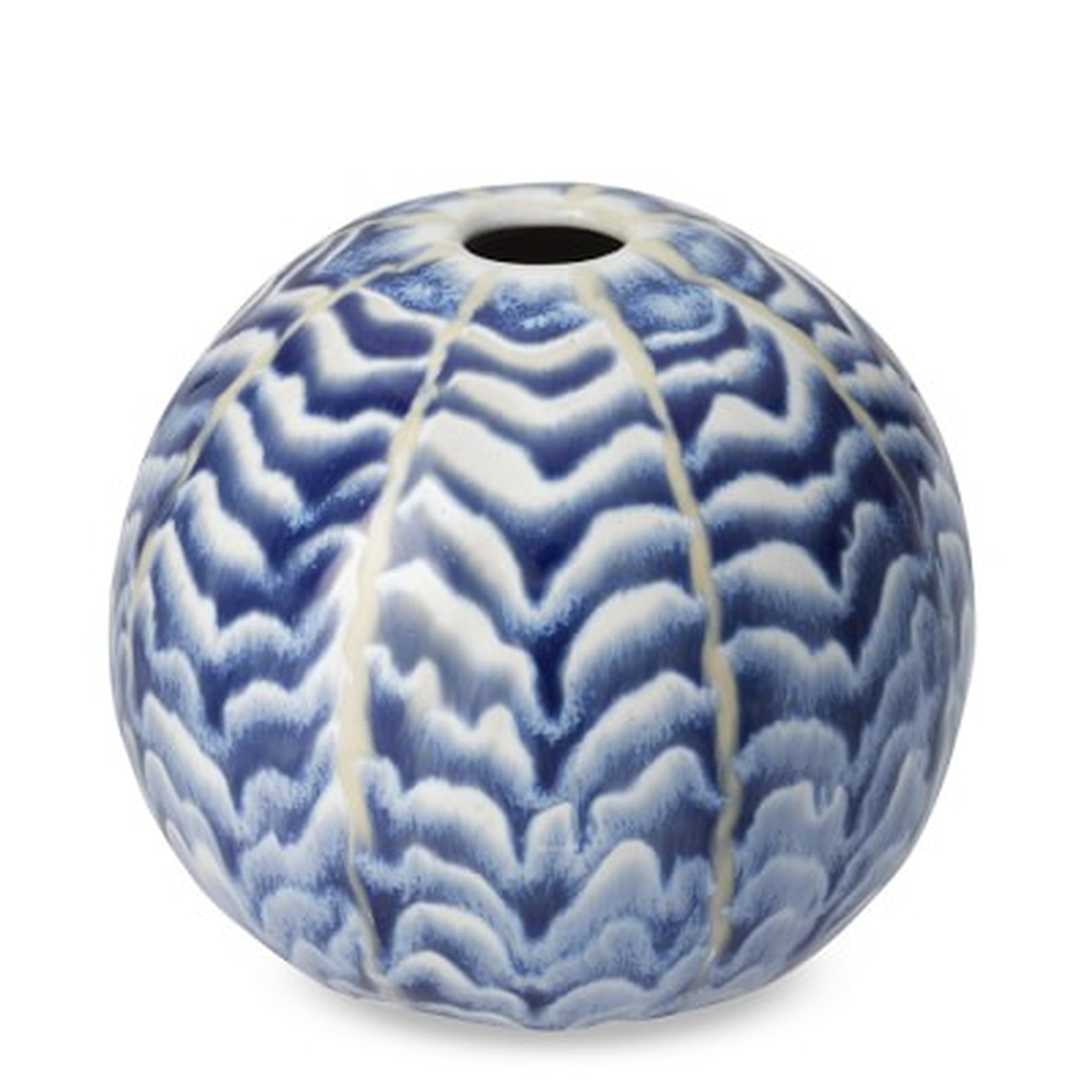 Ceramic Herringbone Vase, Round, Blue - Williams Sonoma