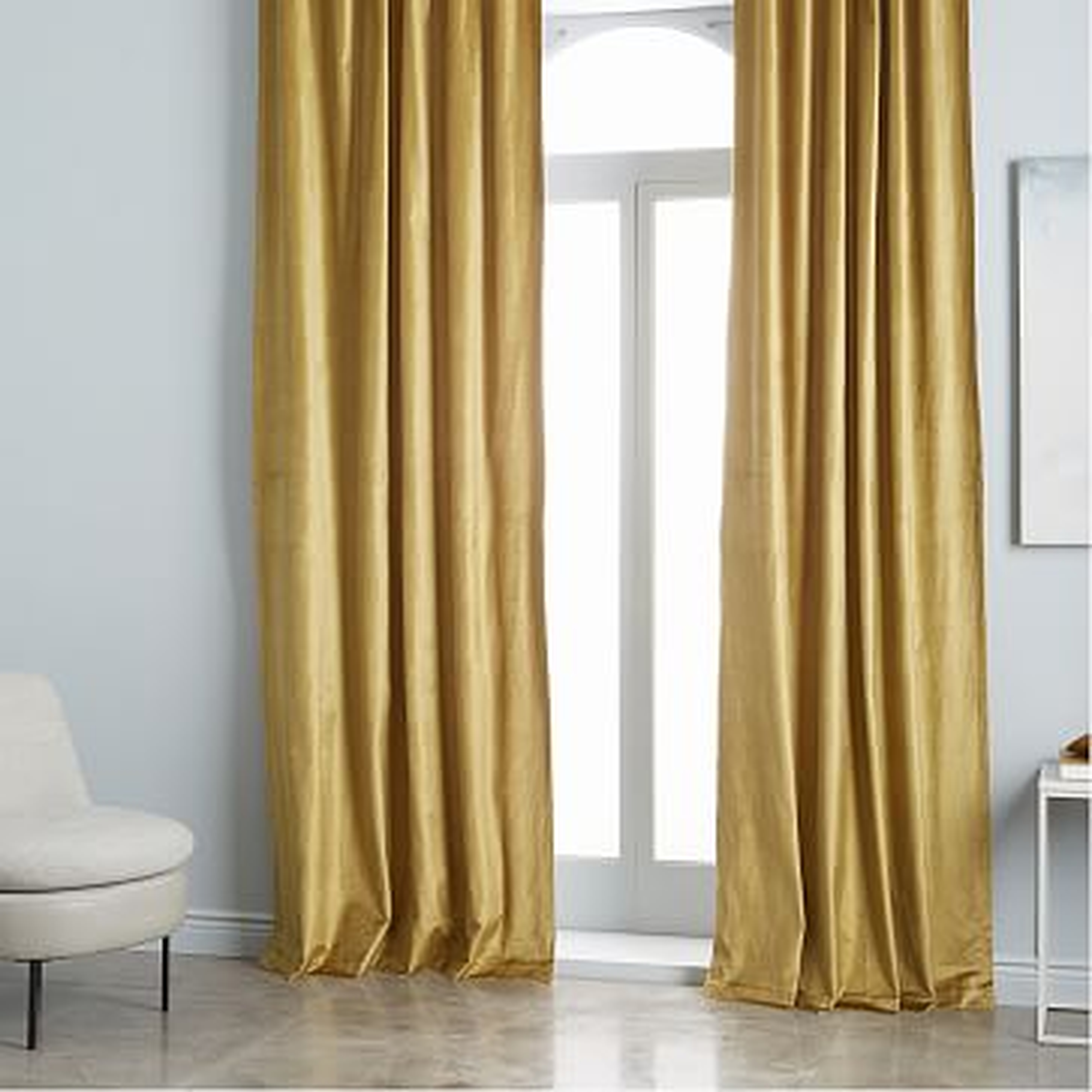 Cotton Luster Velvet Curtain, Wasabi 48"x84" - West Elm