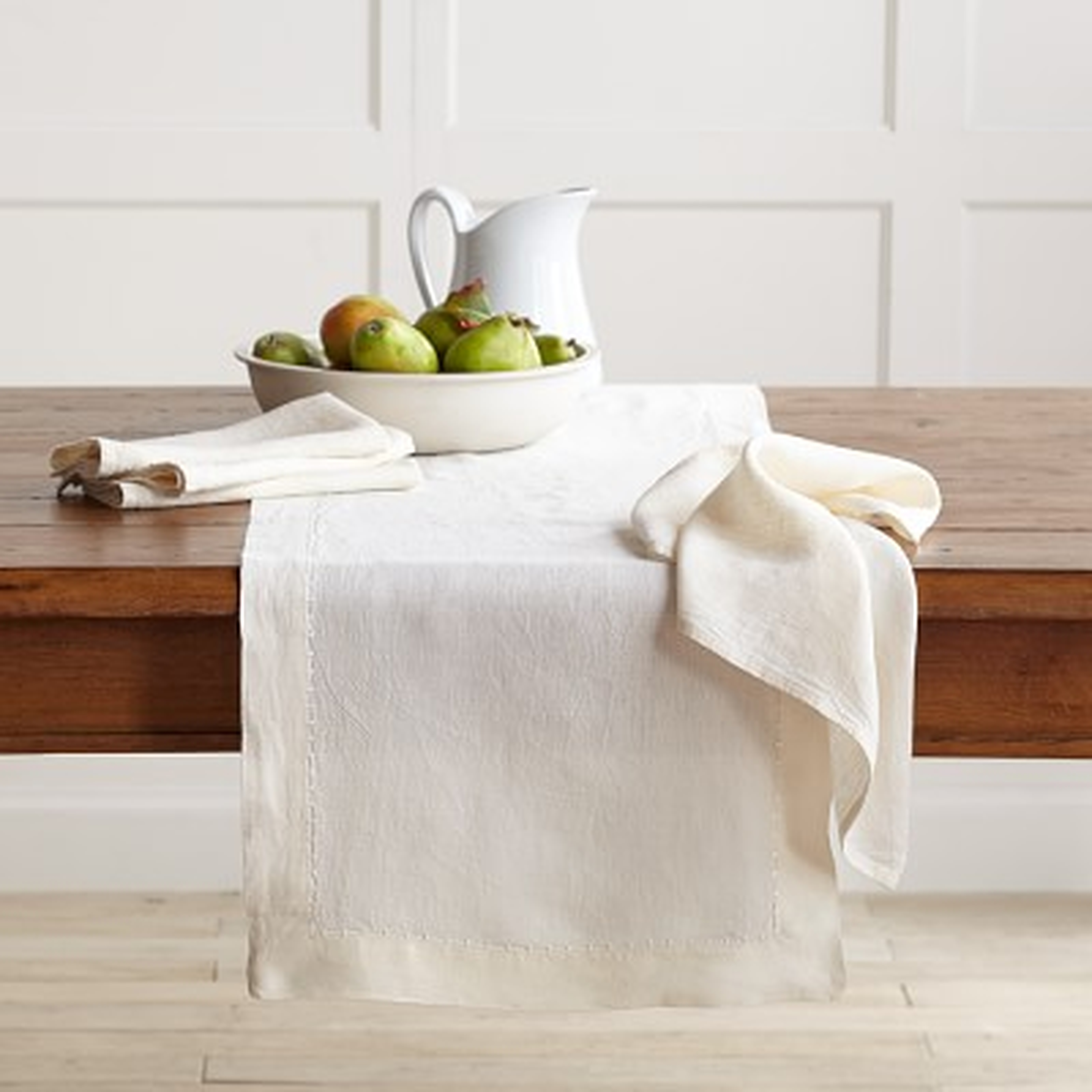 Italian Washed Linen Table Runner, Cream - Williams Sonoma